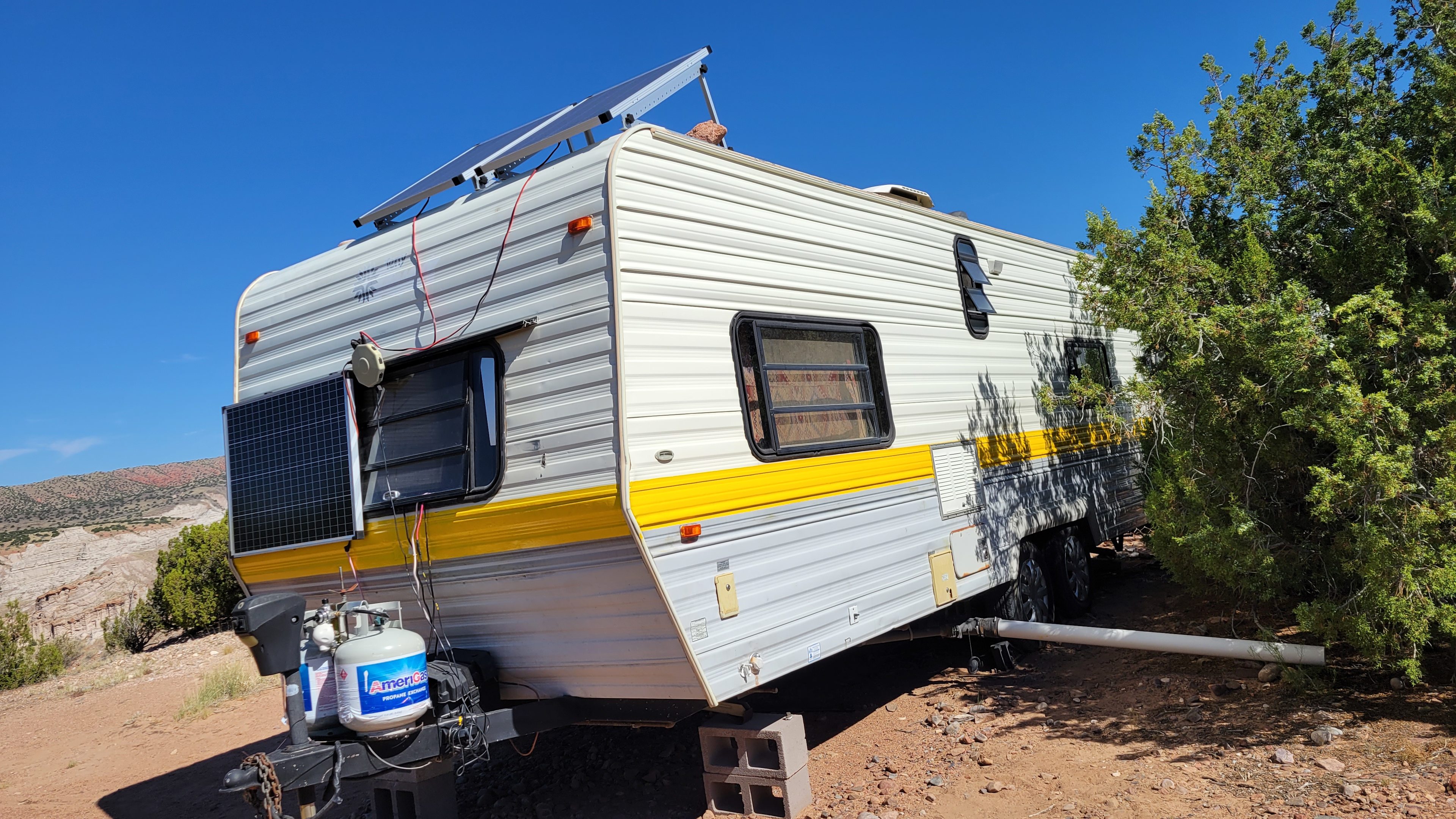 Camper view with solar panels