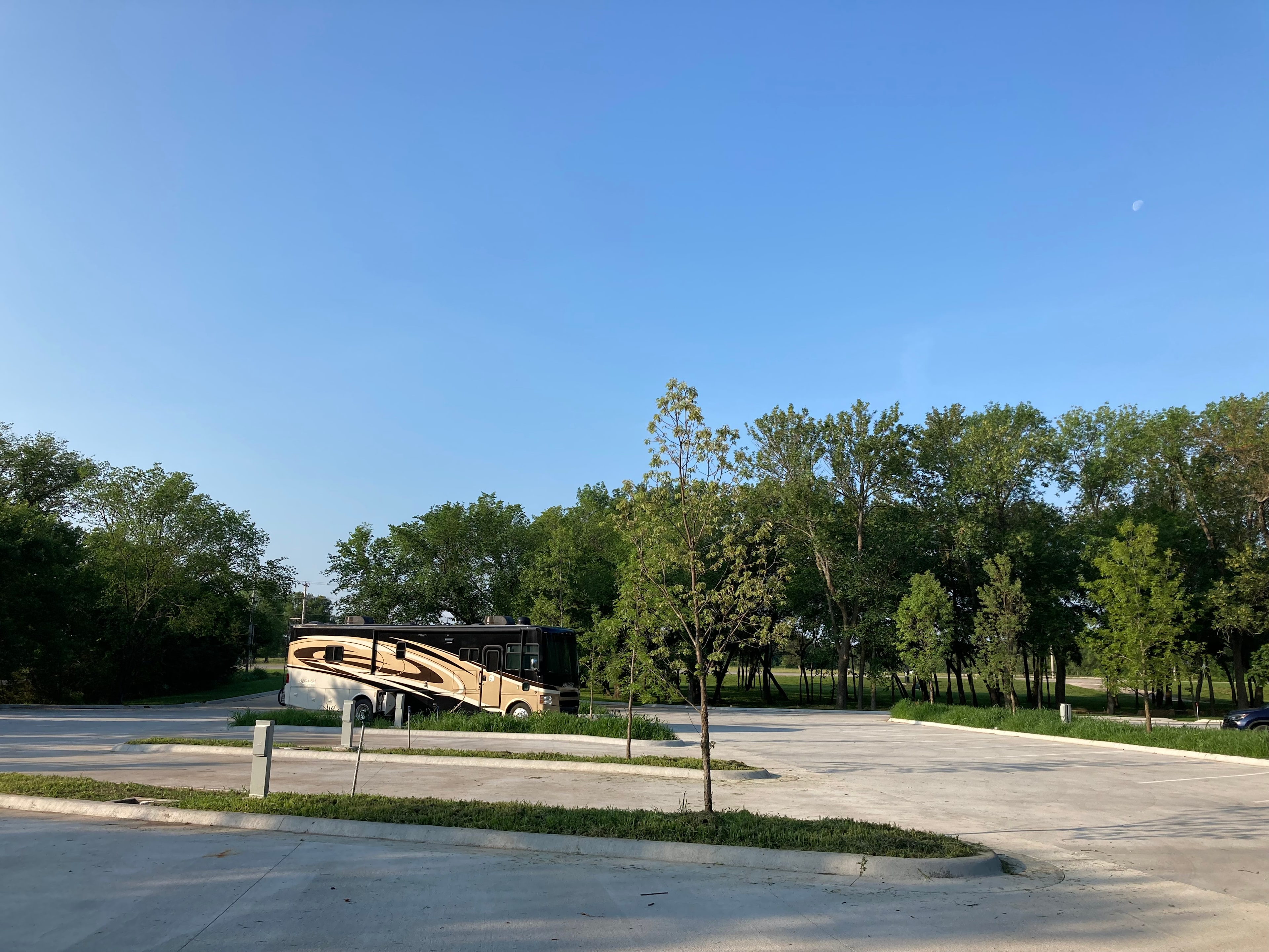 Our RV hook ups are located in our paved parking lot. 
