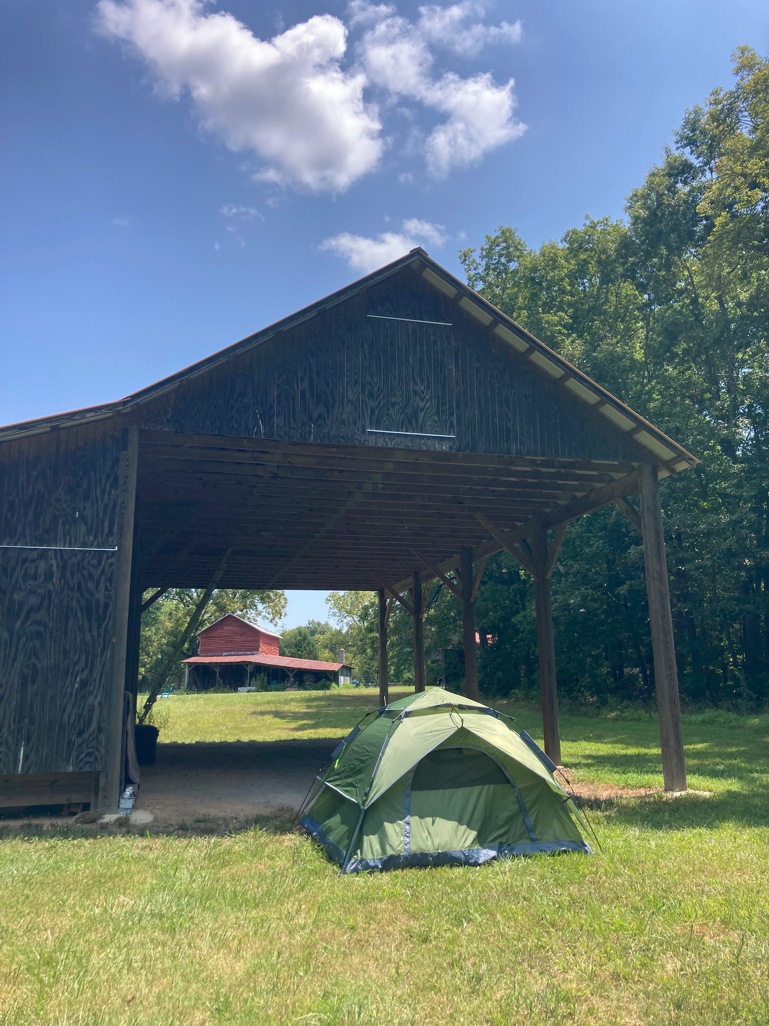 In nice weather, you can set your tent(s) up outside the shed.