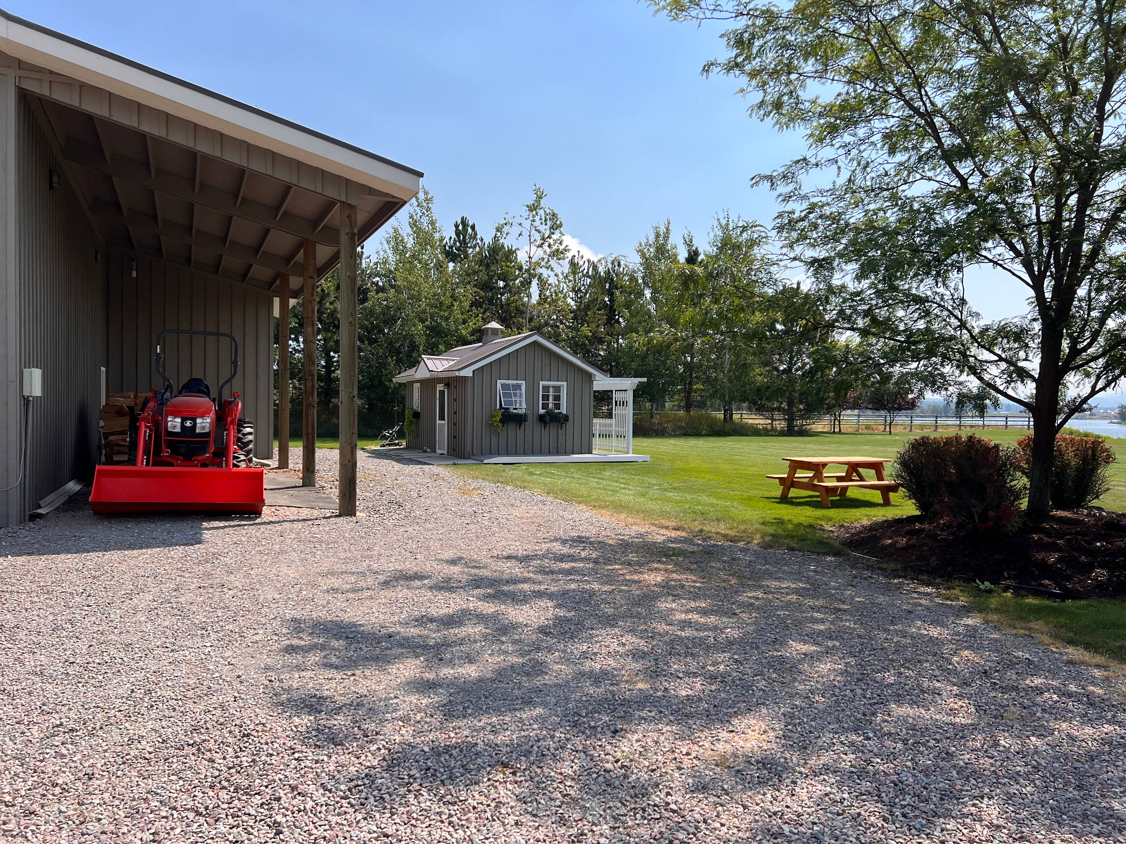 Parking to right of the tractor on gravel