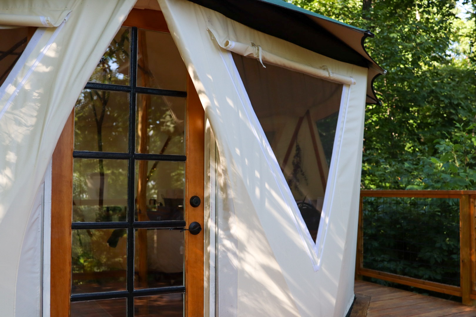 Hand crafted yurts that are beautiful designed. The back door of wild fairies!
