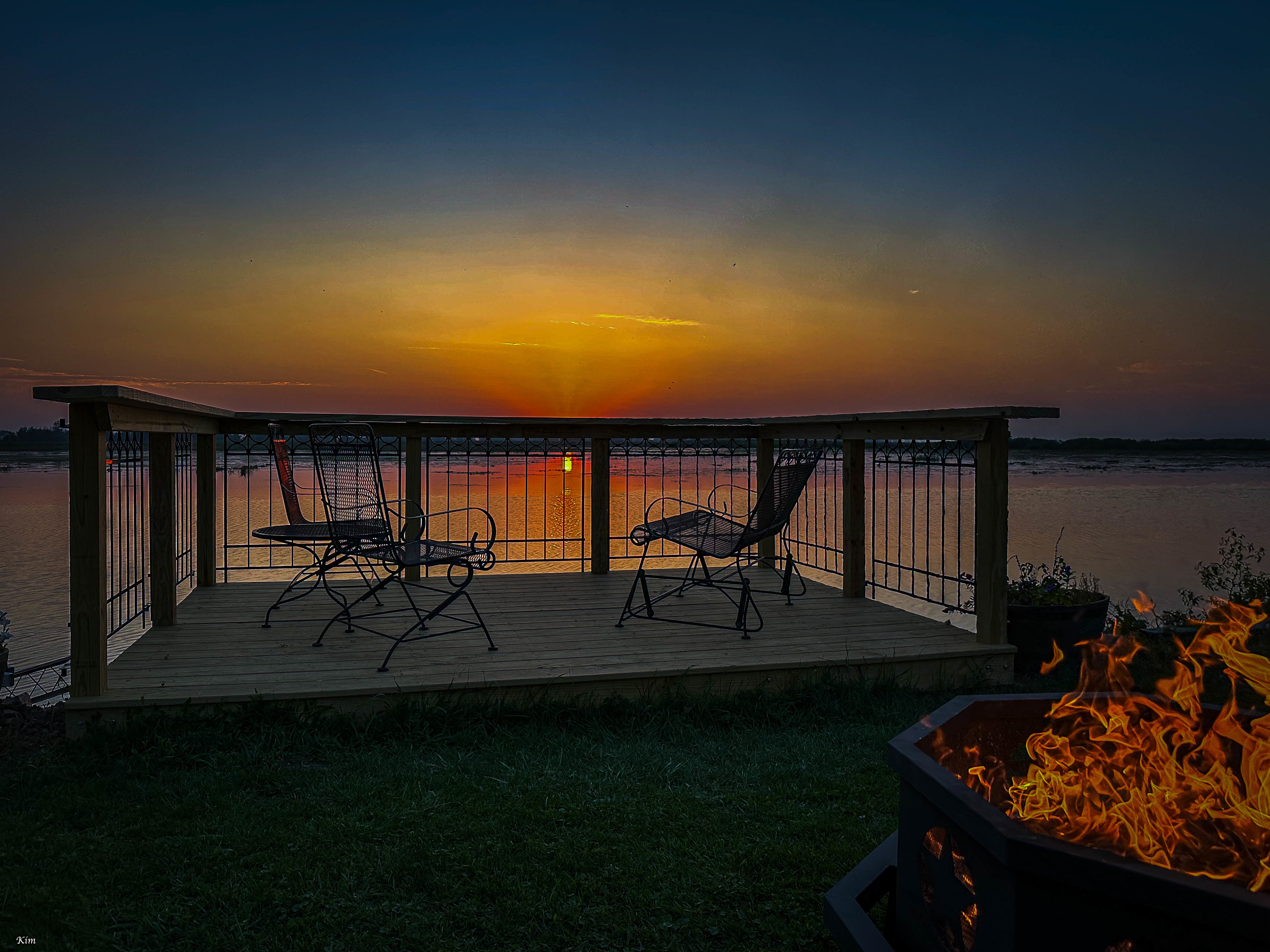 New deck just finished. Fire pit in right side of photo.

