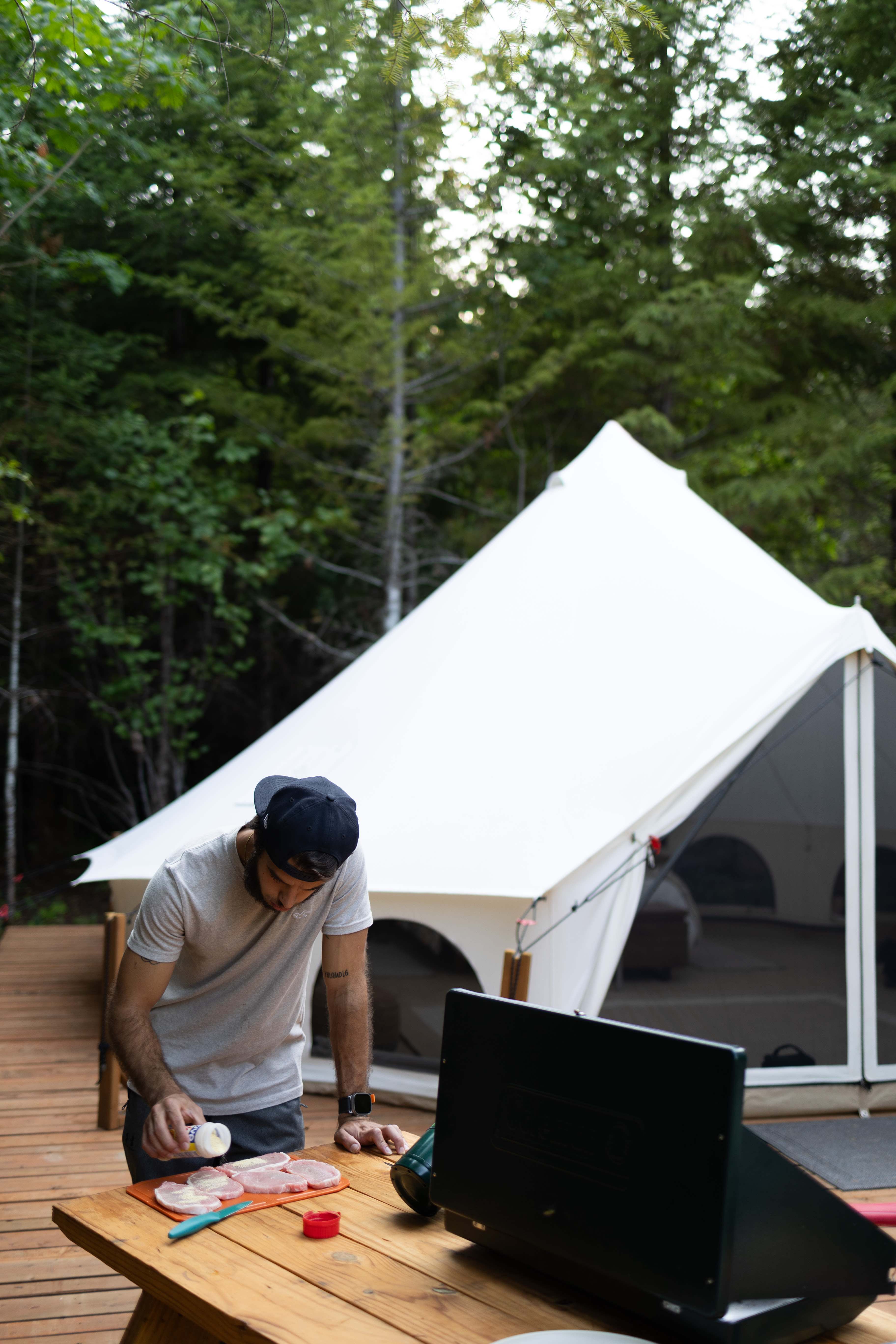 Plenty of space available to cook at the sites! The bell sites have a deck with picnic tables! 