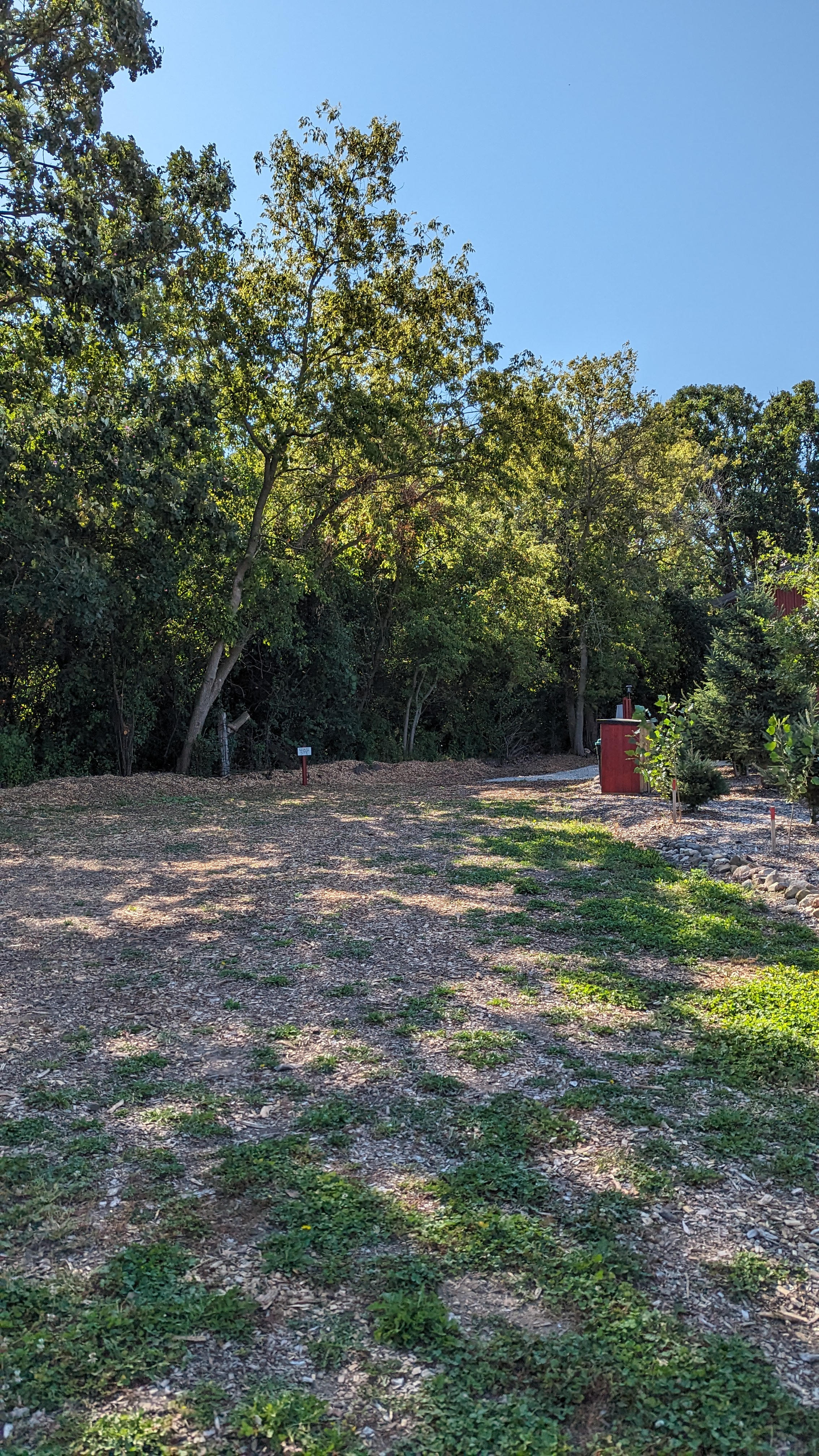 Campsite and RV site nextdoor. Wooded area behind.