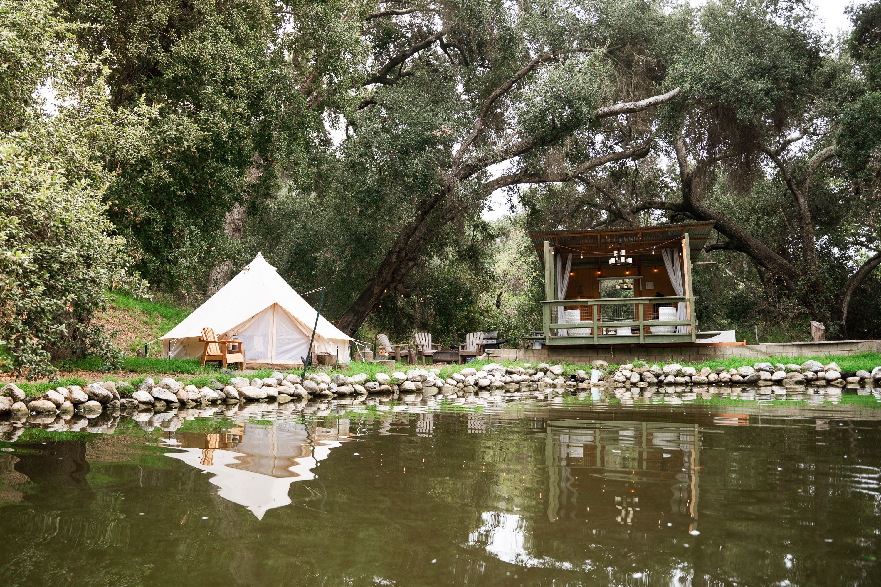 view of the glampsite from the pond 
