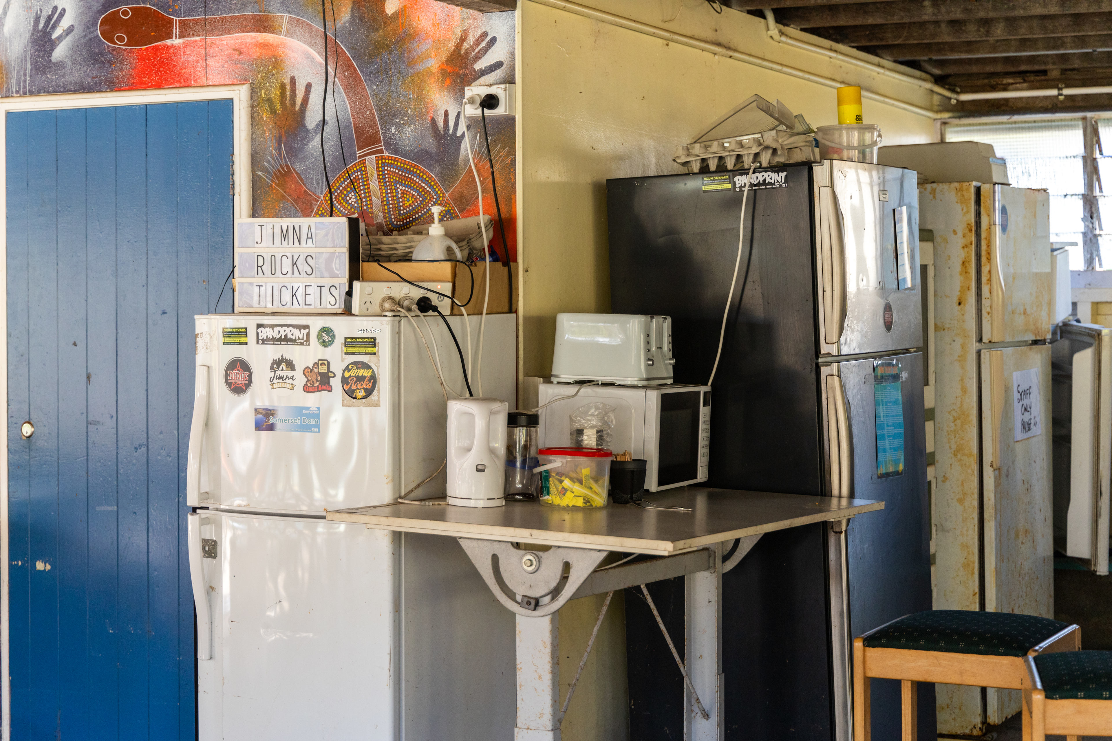 Shared kitchen space. Use of microwave, toaster and fridge.