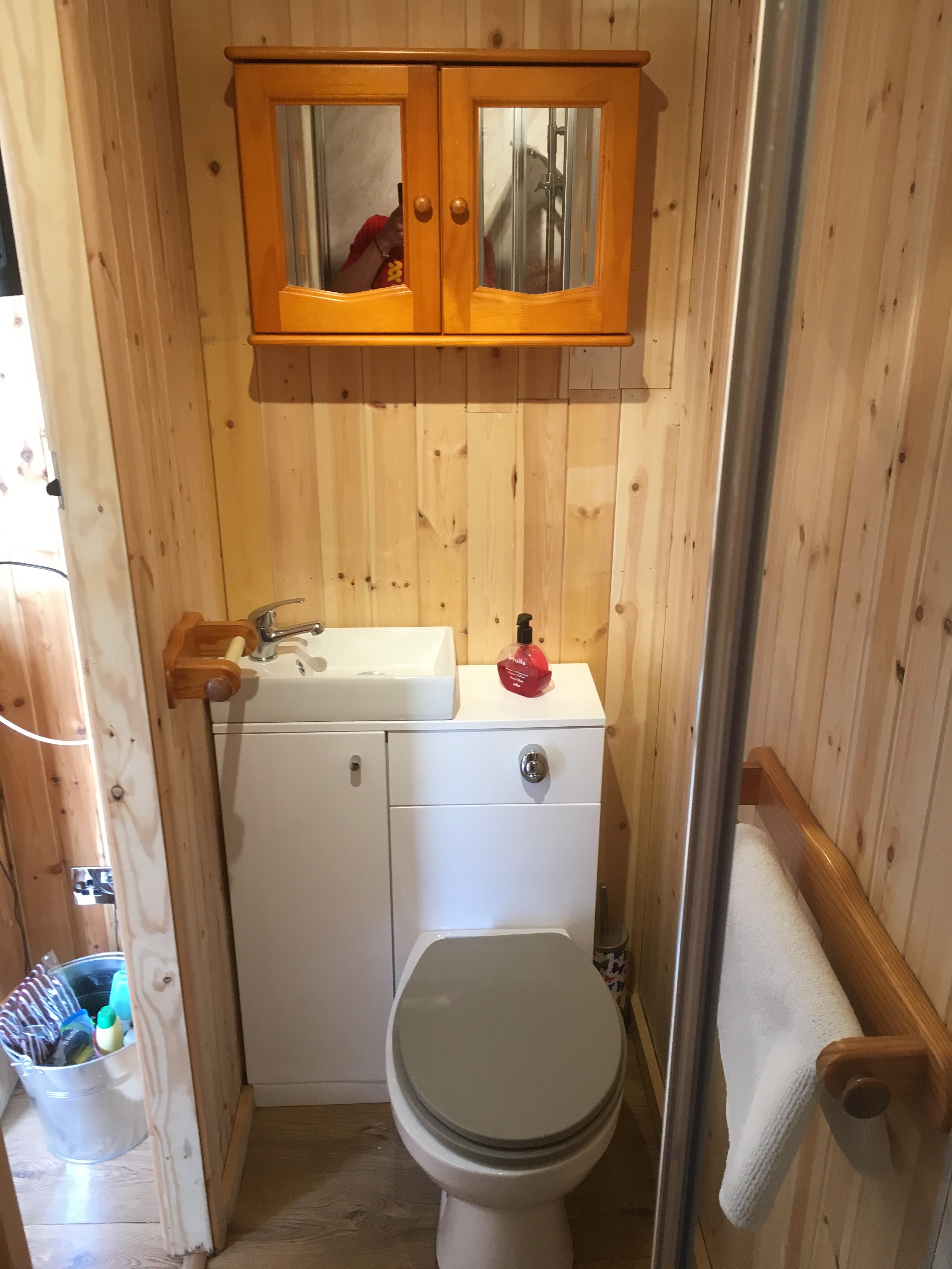 Toilet and basin in ensuite in carriage. 