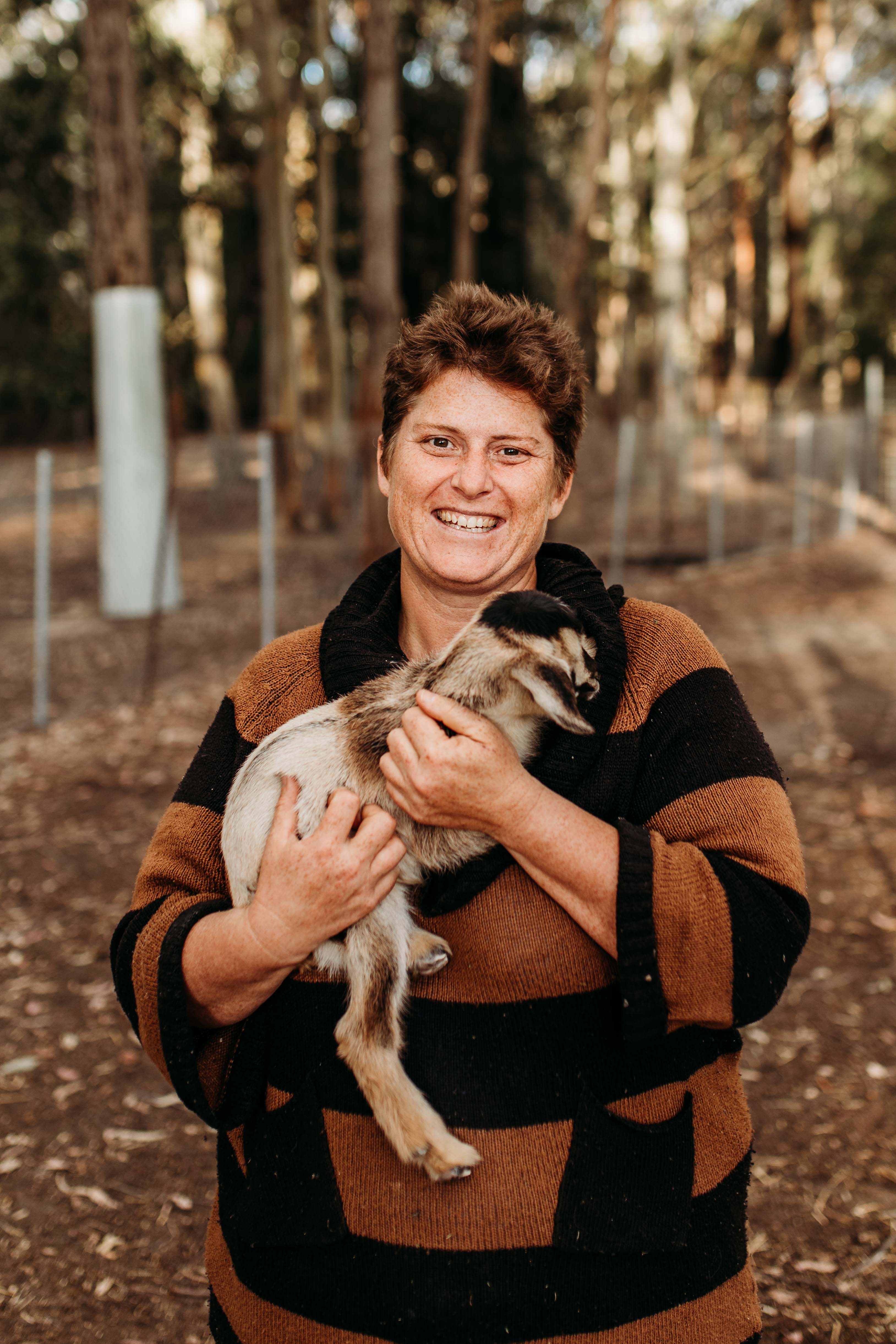 The host Kate and her baby goat 