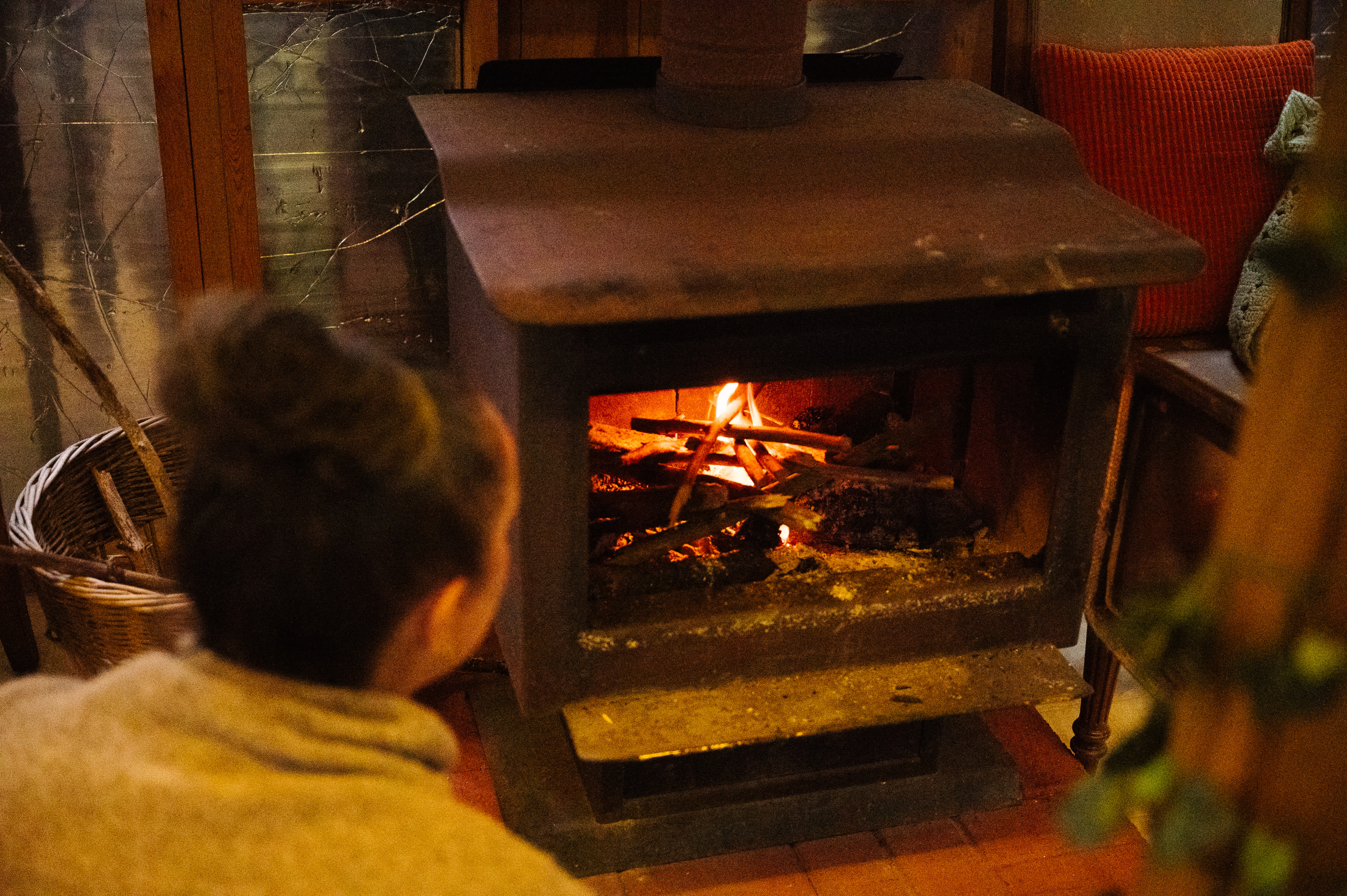 Misty building a fire