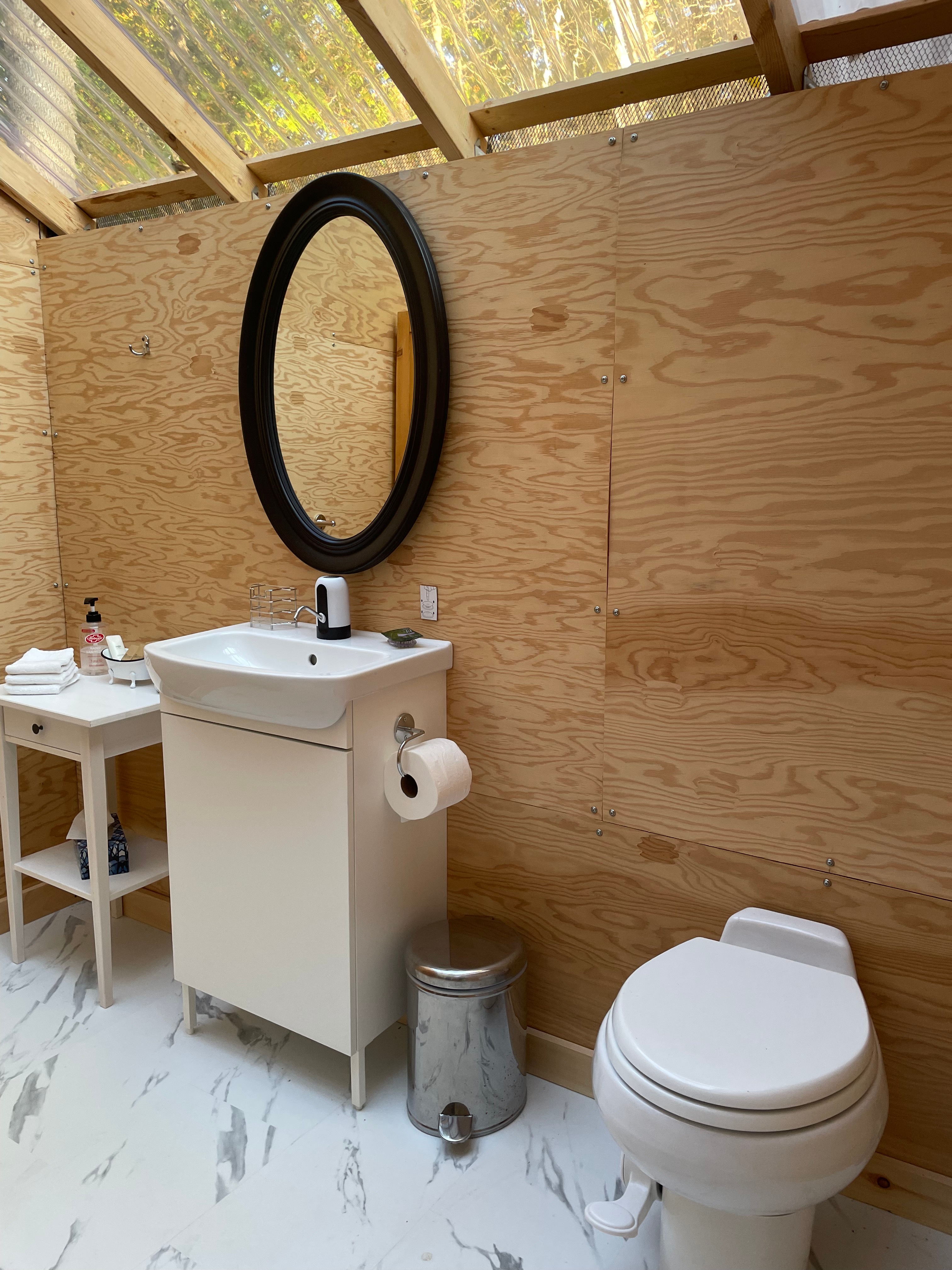 low-flush toilet, sink and other amenities 