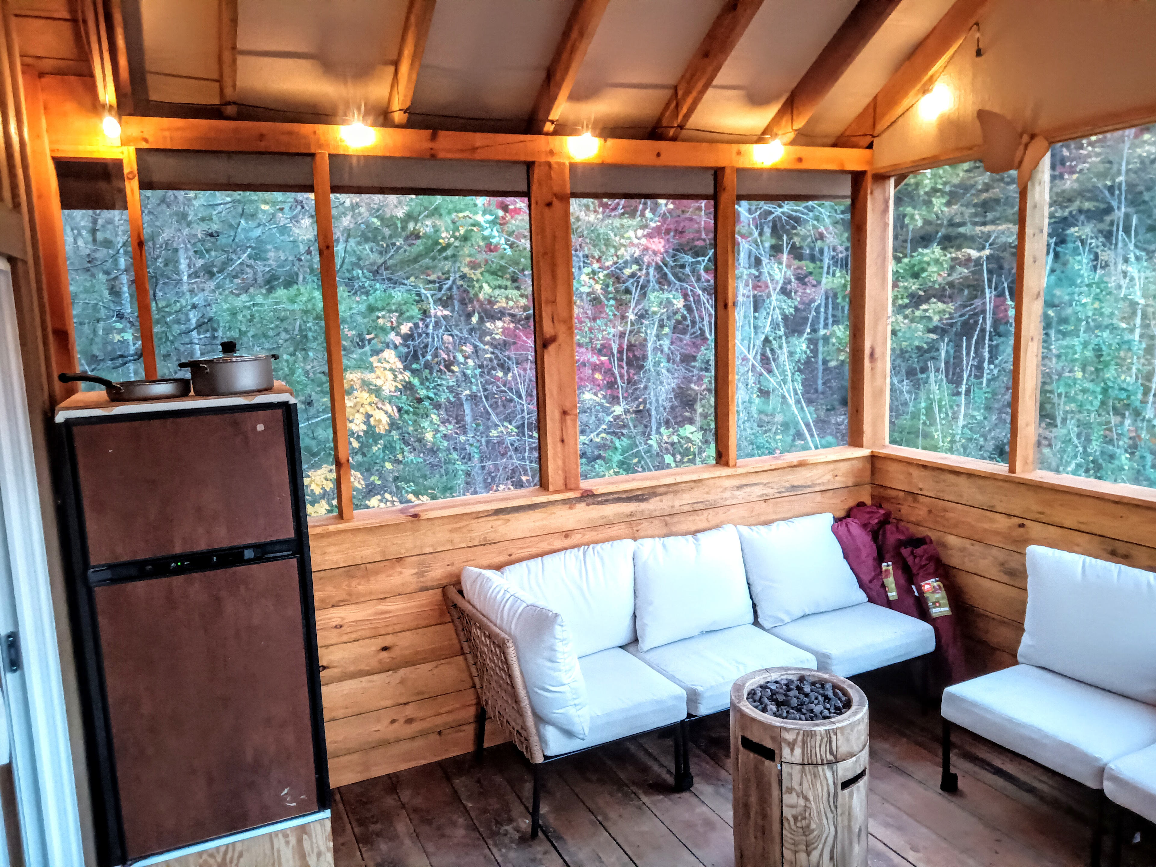 Screened porch with refrigerator