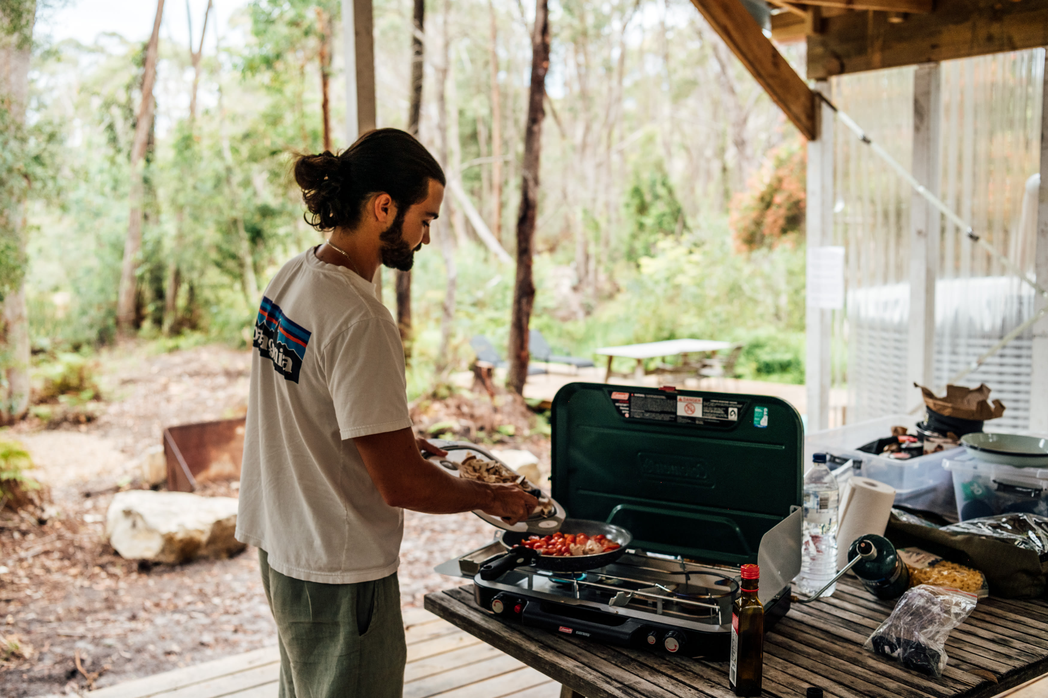 Cooking dinner under the covere