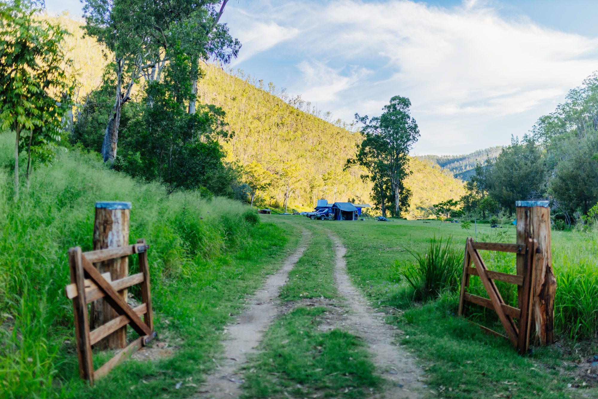 Entry gates to the riverside camping