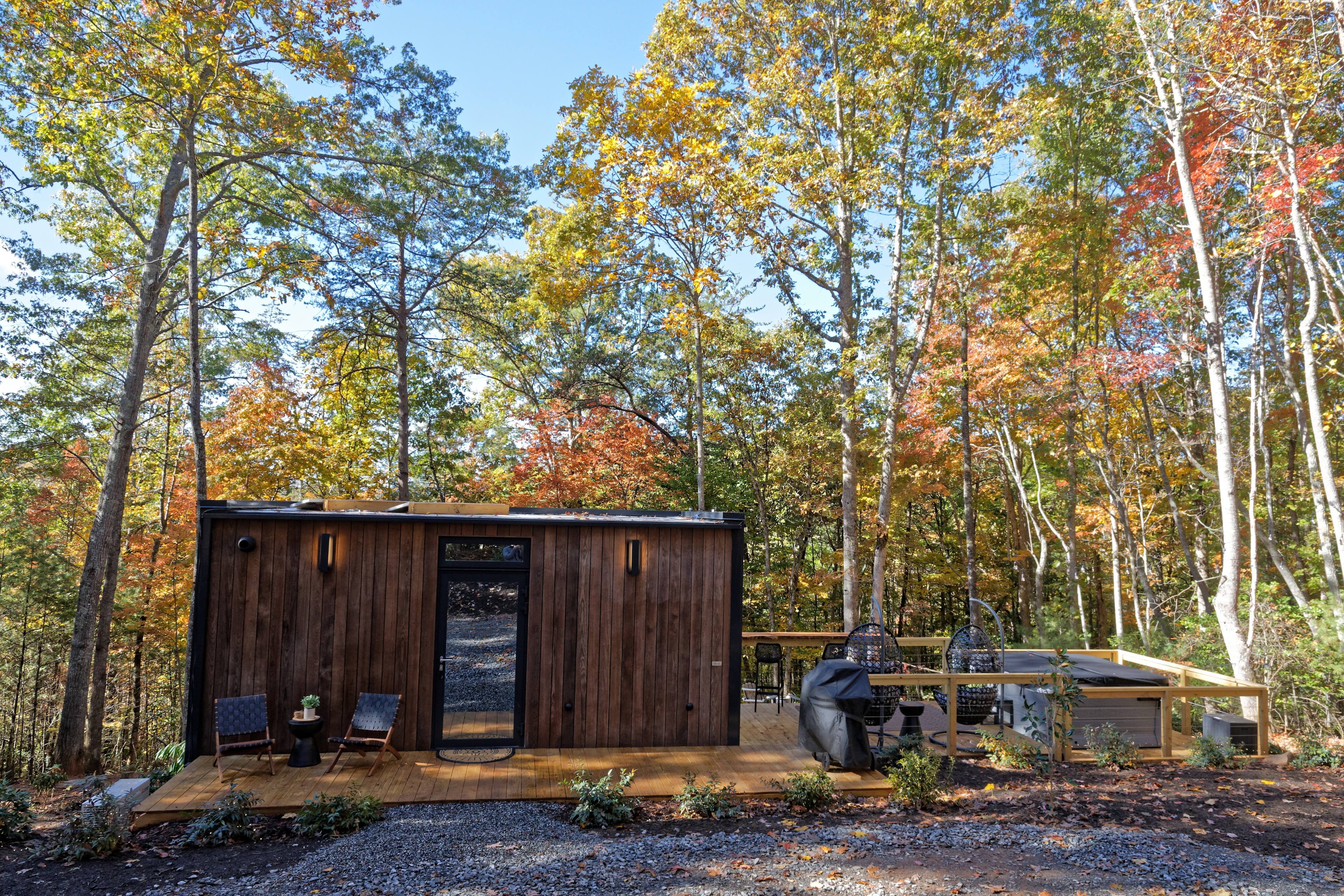 Entry/Front of the tiny house.  The only non-glass wall made of wood!