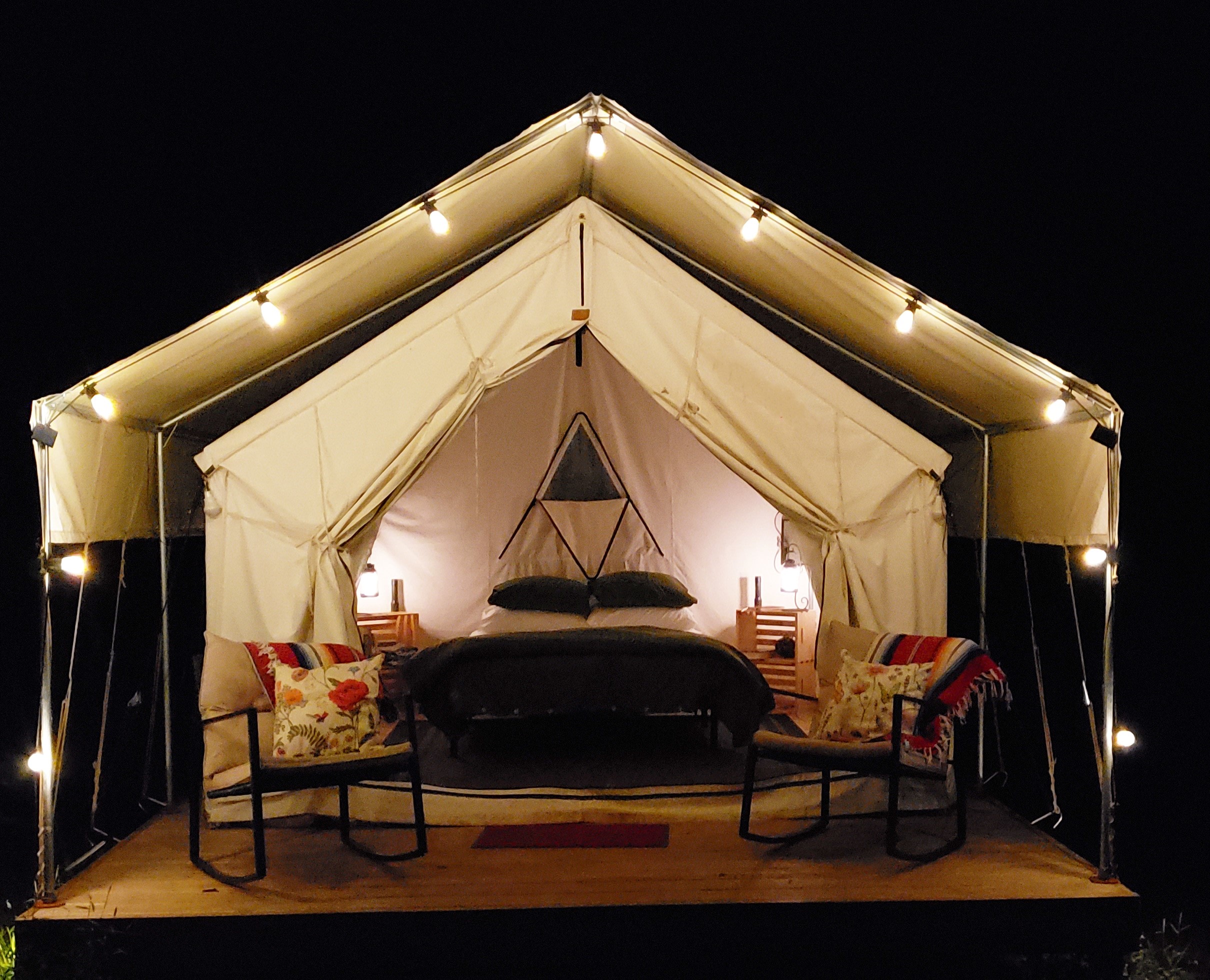 Our campsites come set up with solar and battery powered lights.