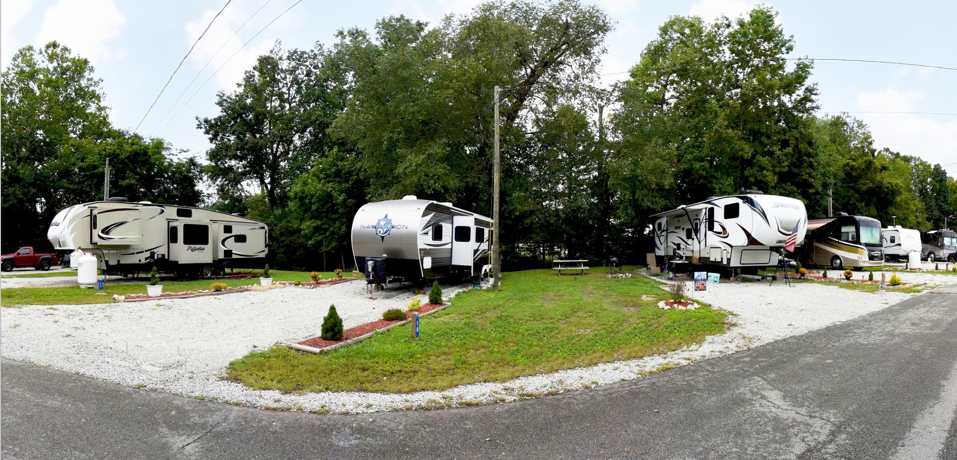 Full hookup RV Fairy land because of all the little Christmas lights that come on every night