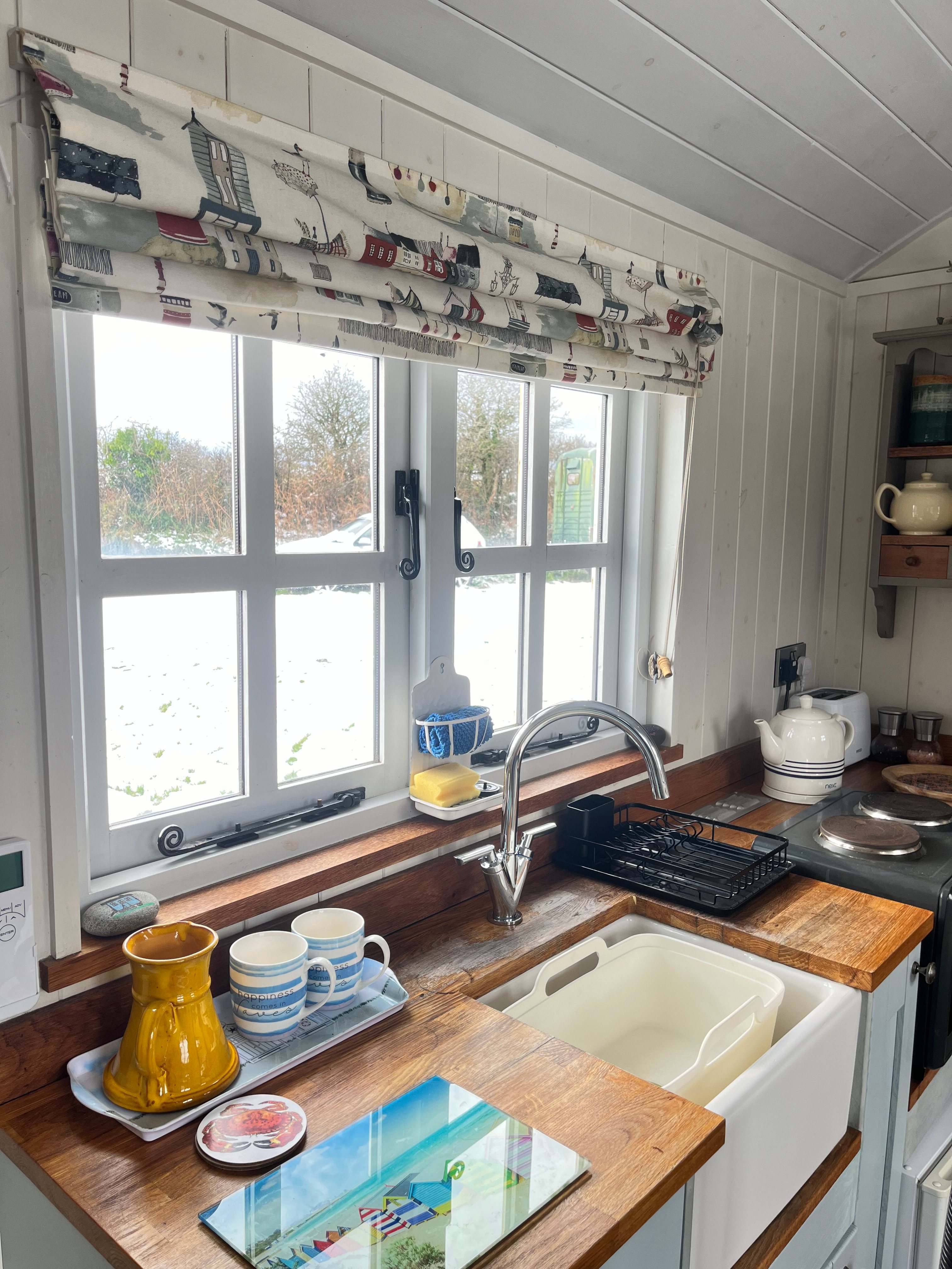Y Cwt Cwtch Shepherds Hut Kitchen Area with Belfast style sink
