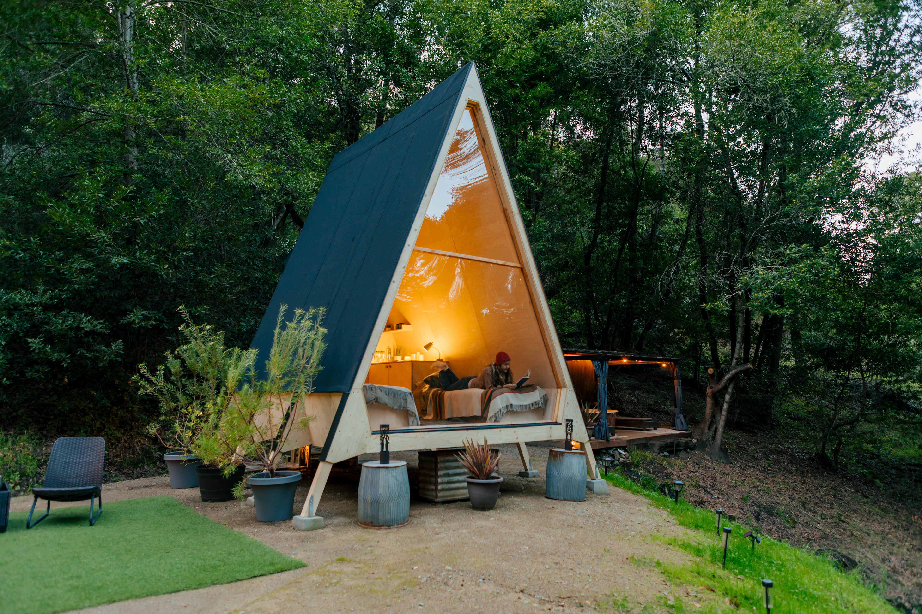 Relaxing in the a-frame with a good book