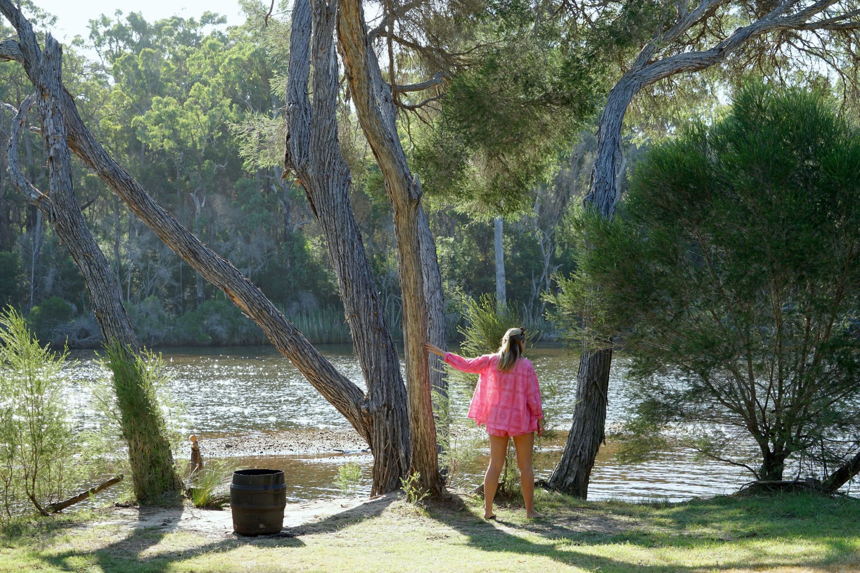 A view of the river including another fire pit. 