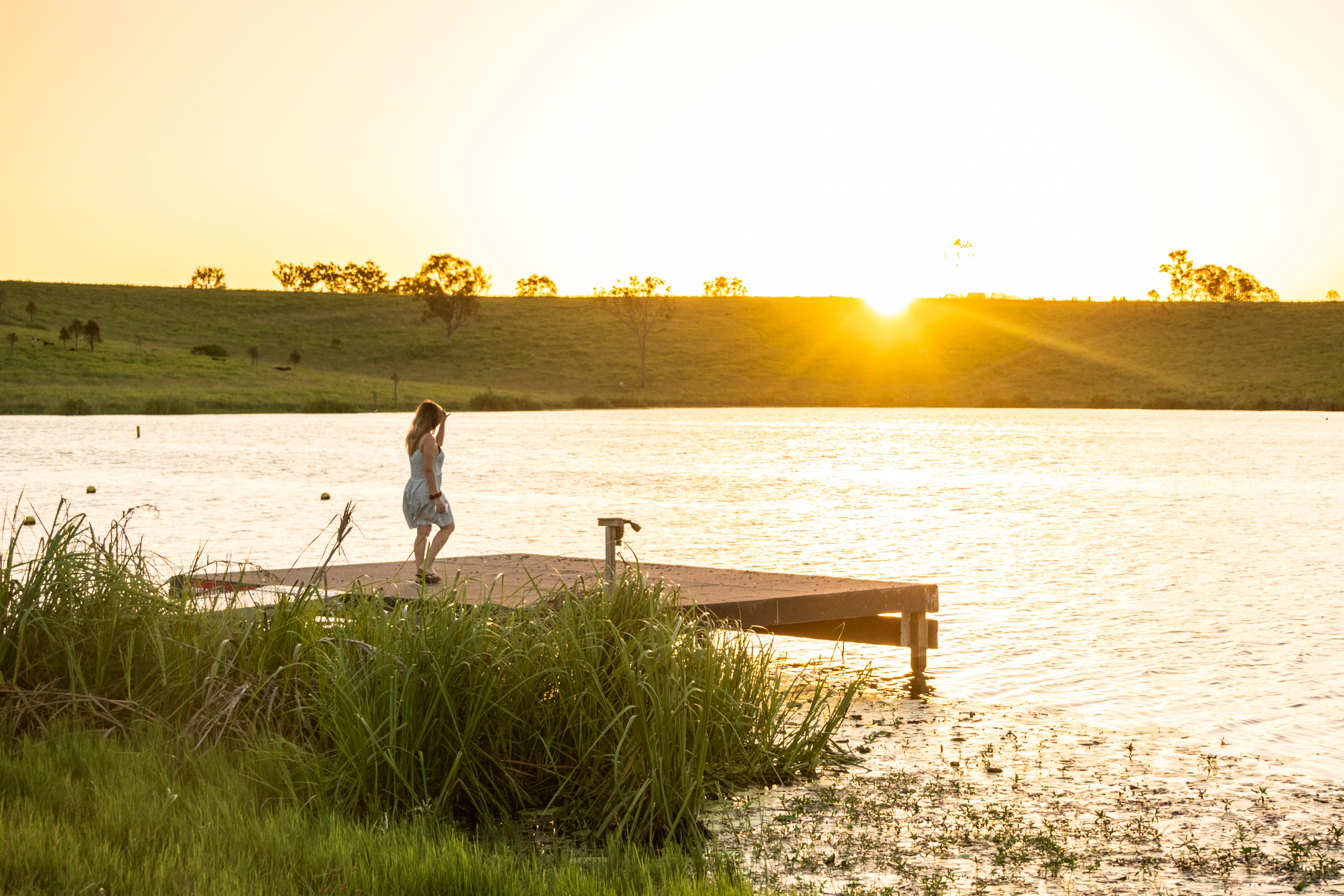 Sunset over the lake at the campsite. 
