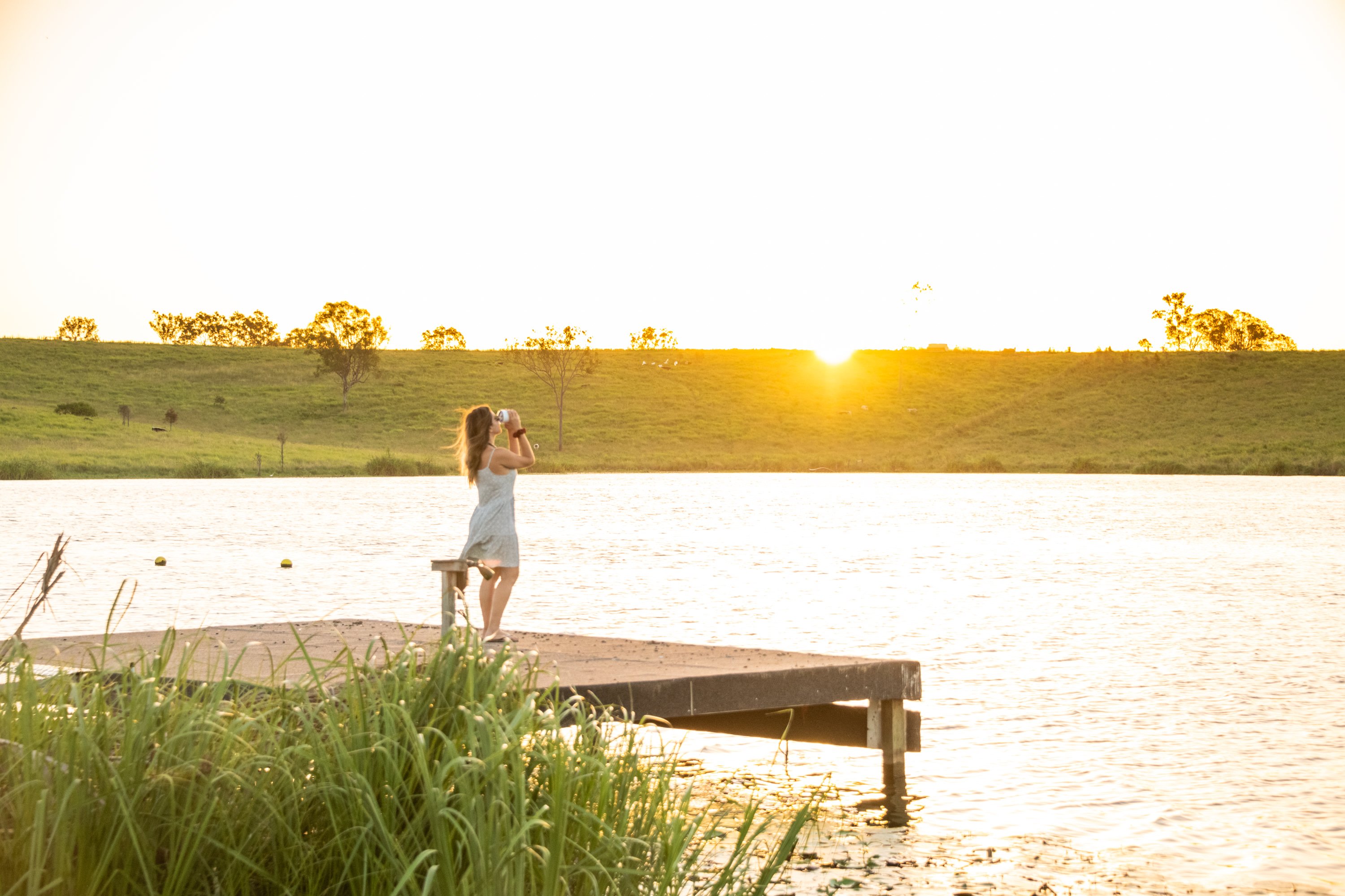 Enjoying afternoon tea at sunset