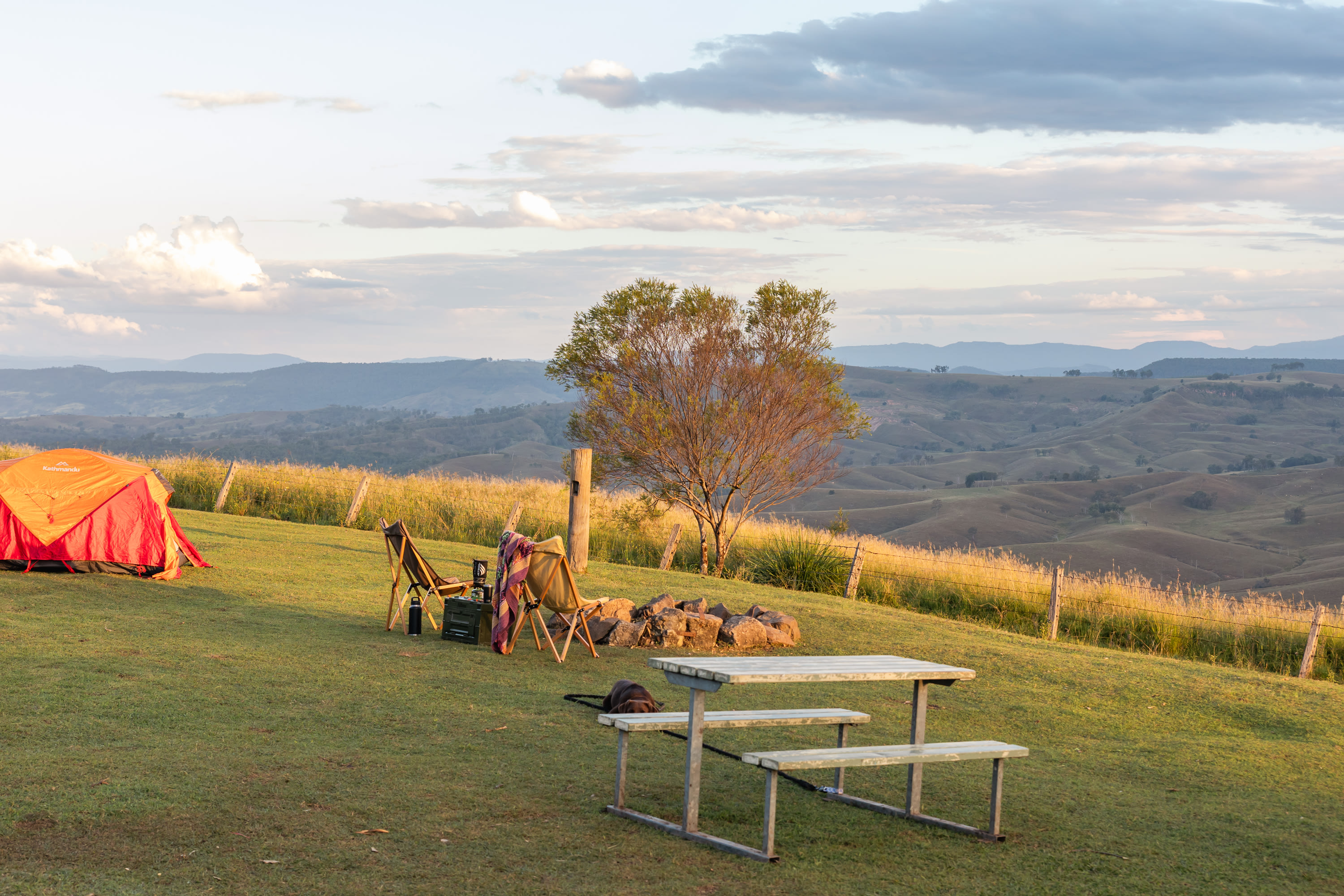Table and fire pit at Campsite #1