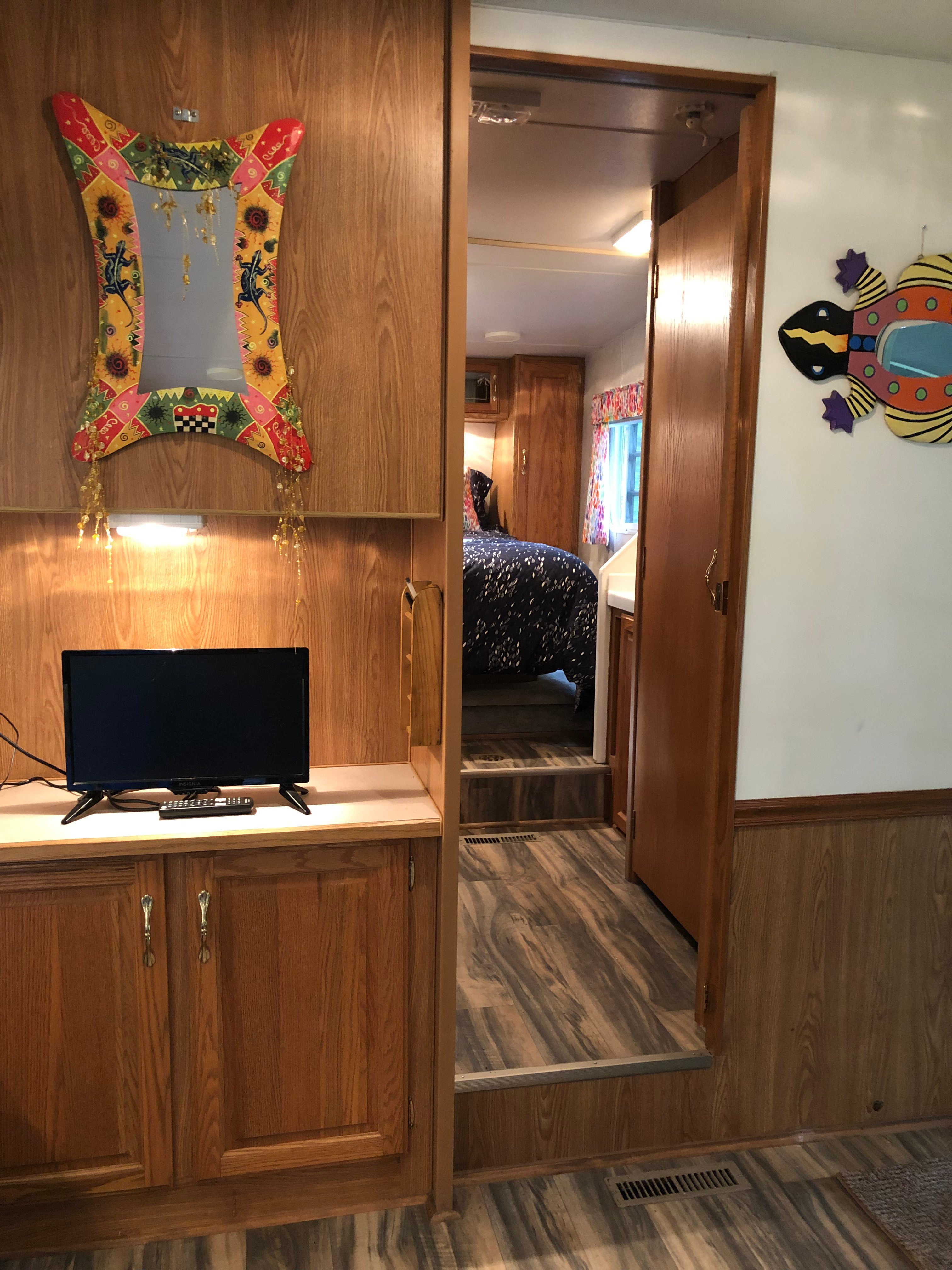 A TV with many channels.