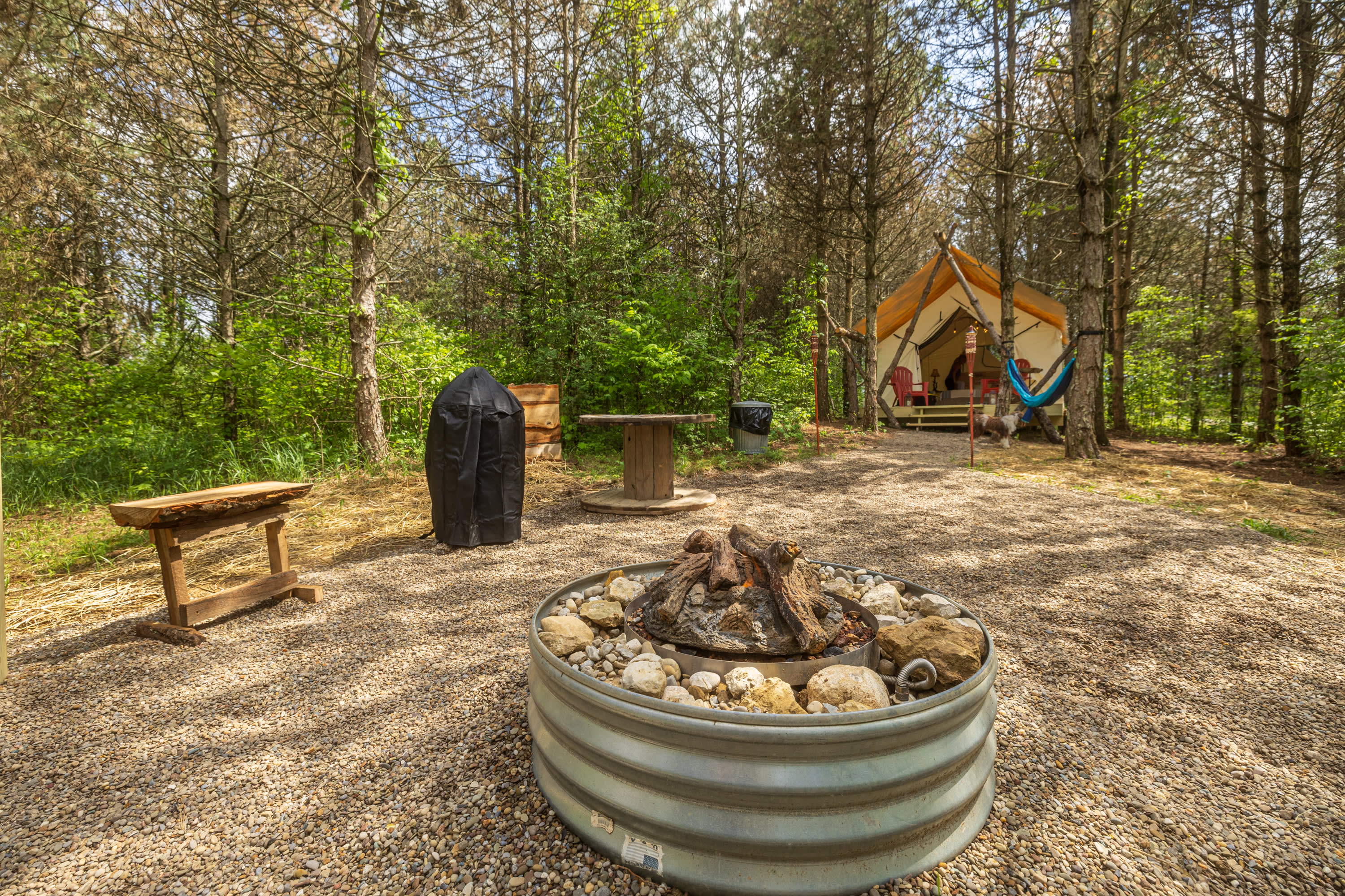 A view of your front yard while sitting in the custom swing chairs