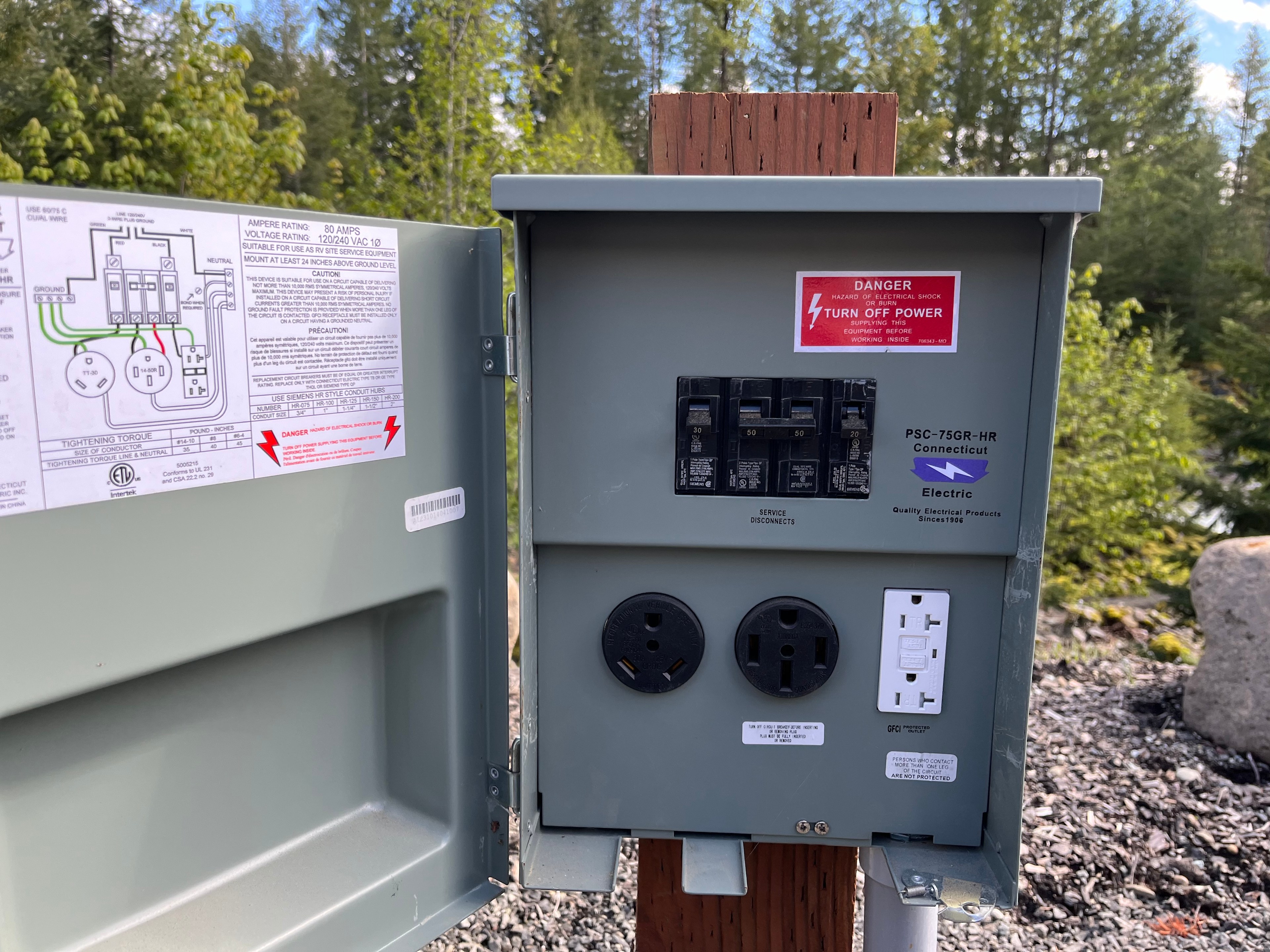 Full hookup with  amp receptacle, water and sewer.