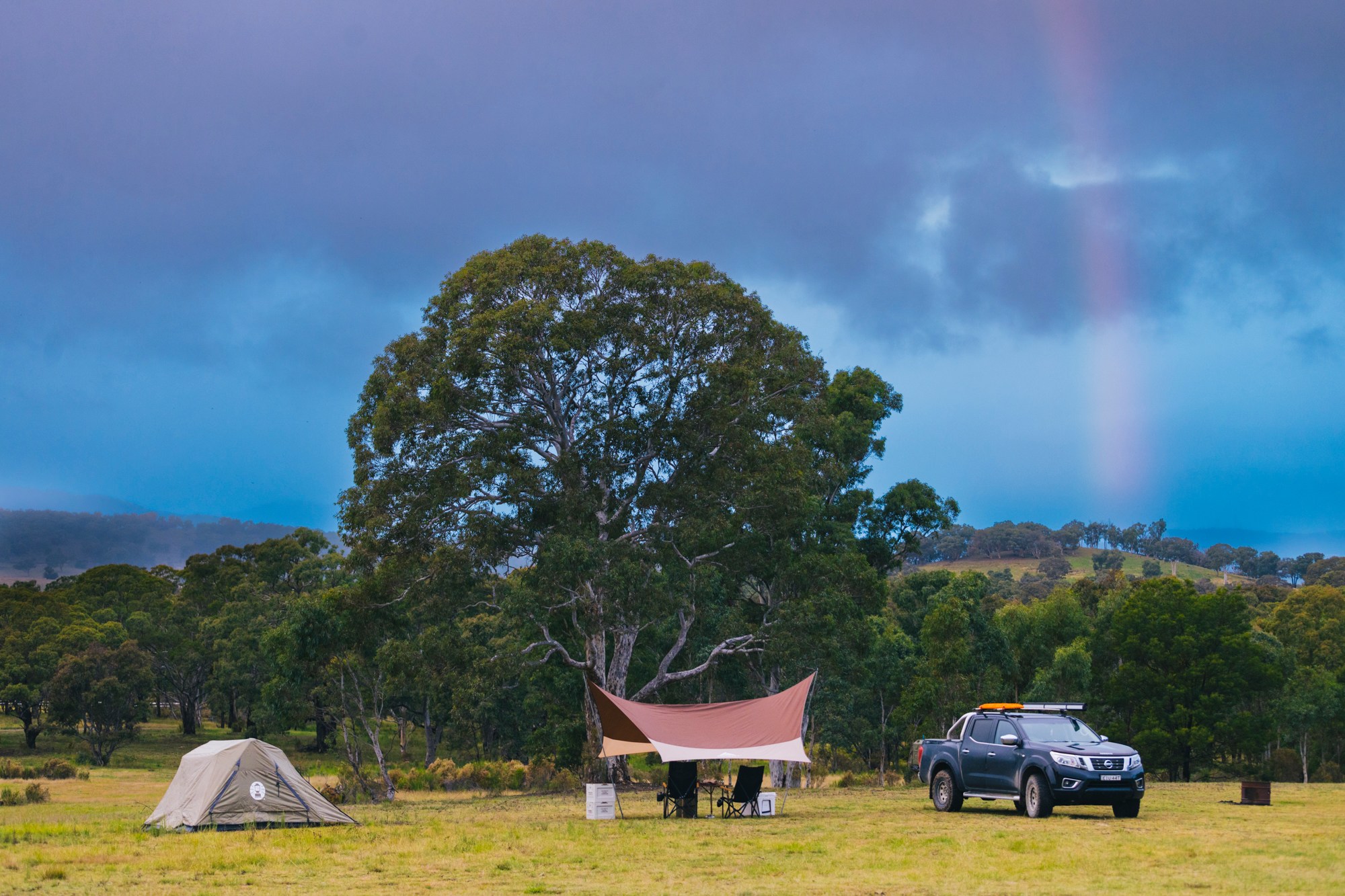 Rain meets the sun to result in rainbow