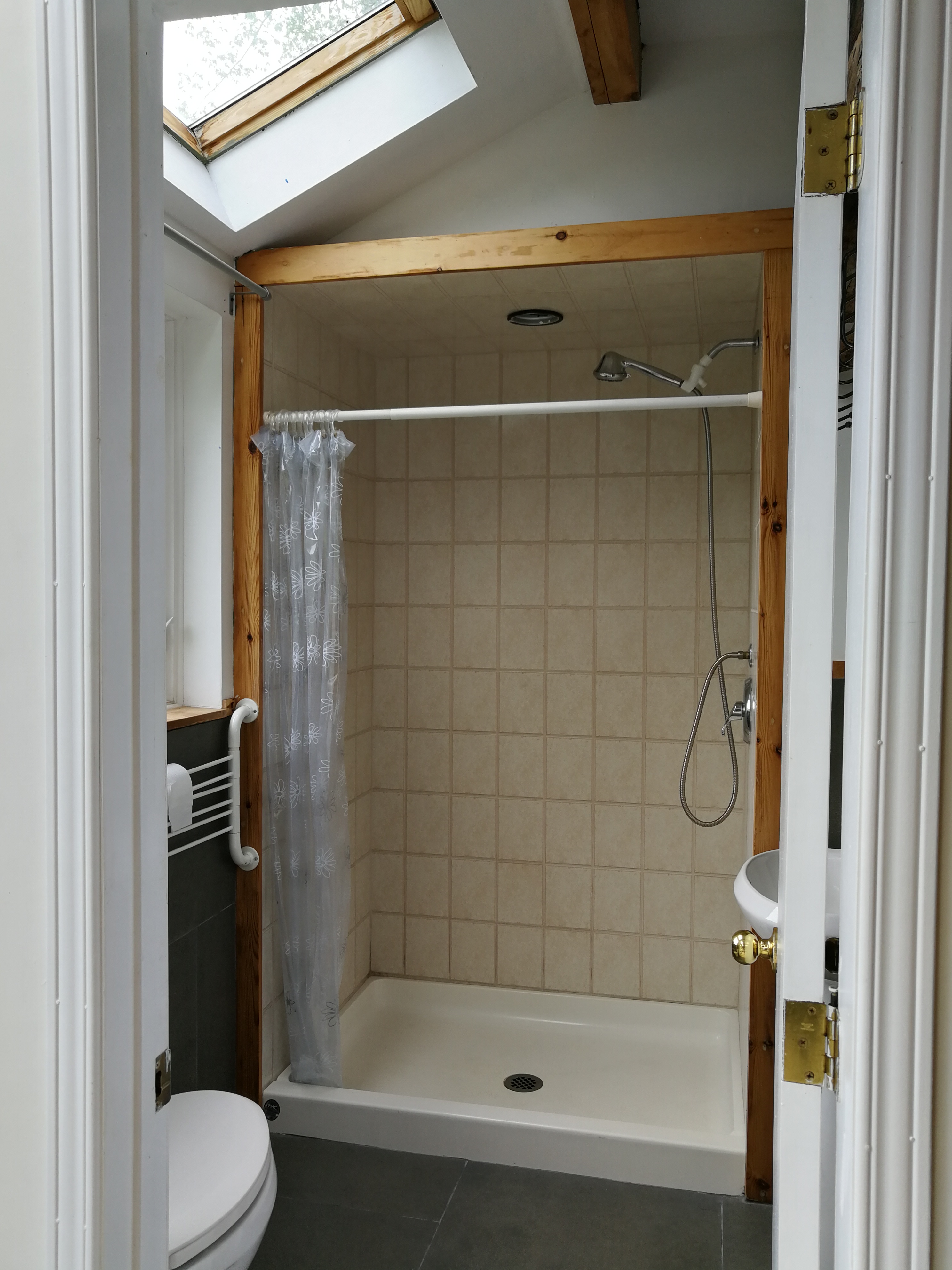 Direct access to flush toilet and shower at our house.