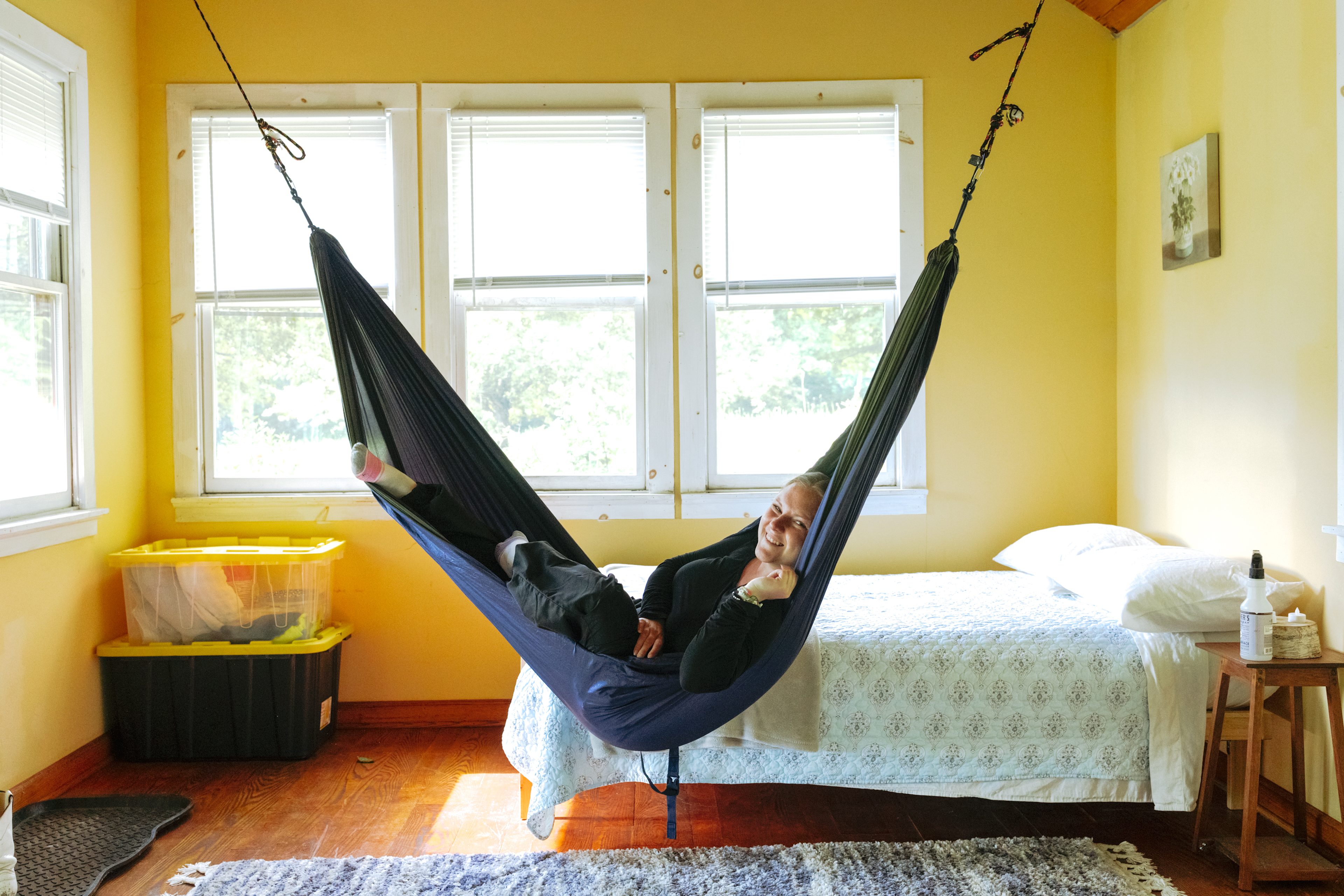 The hammock hooks inside are great for an extra sleeper or just a place to hang. 