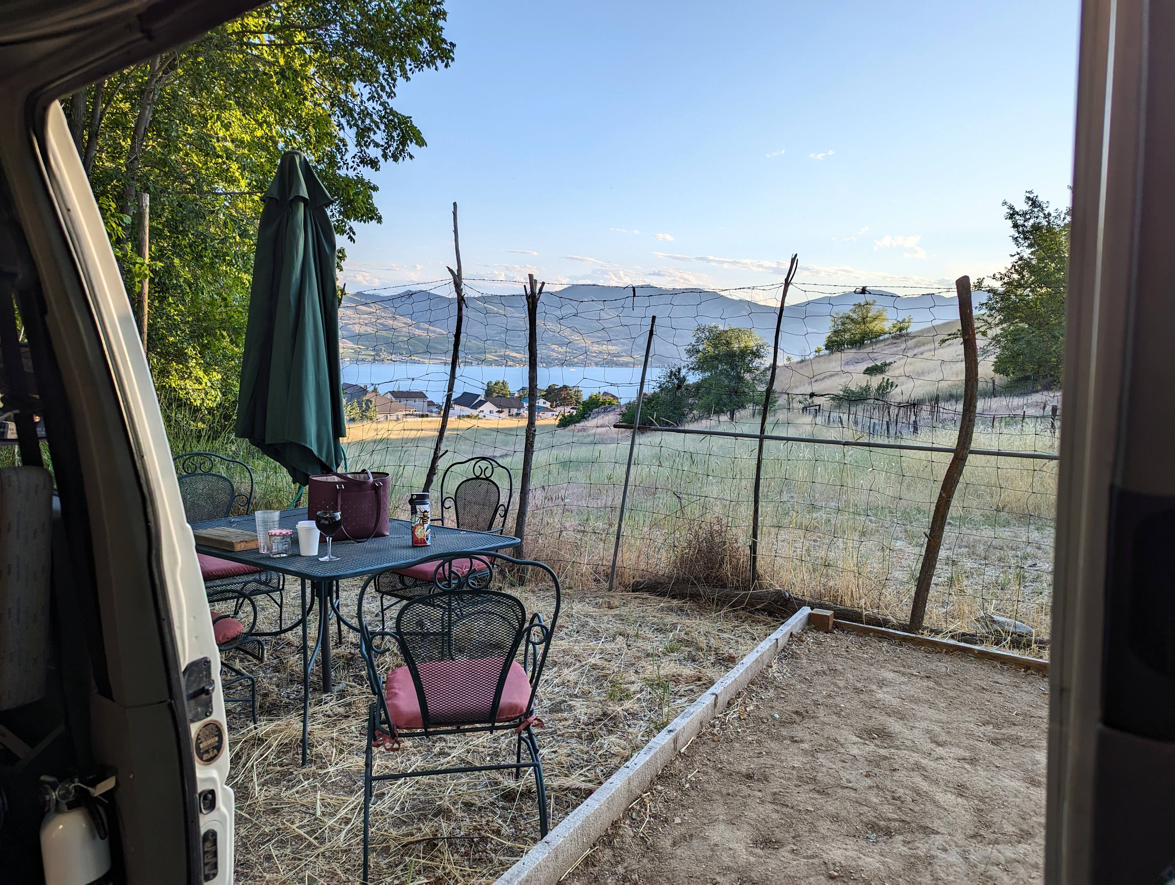 Secluded goat pasture and lake view