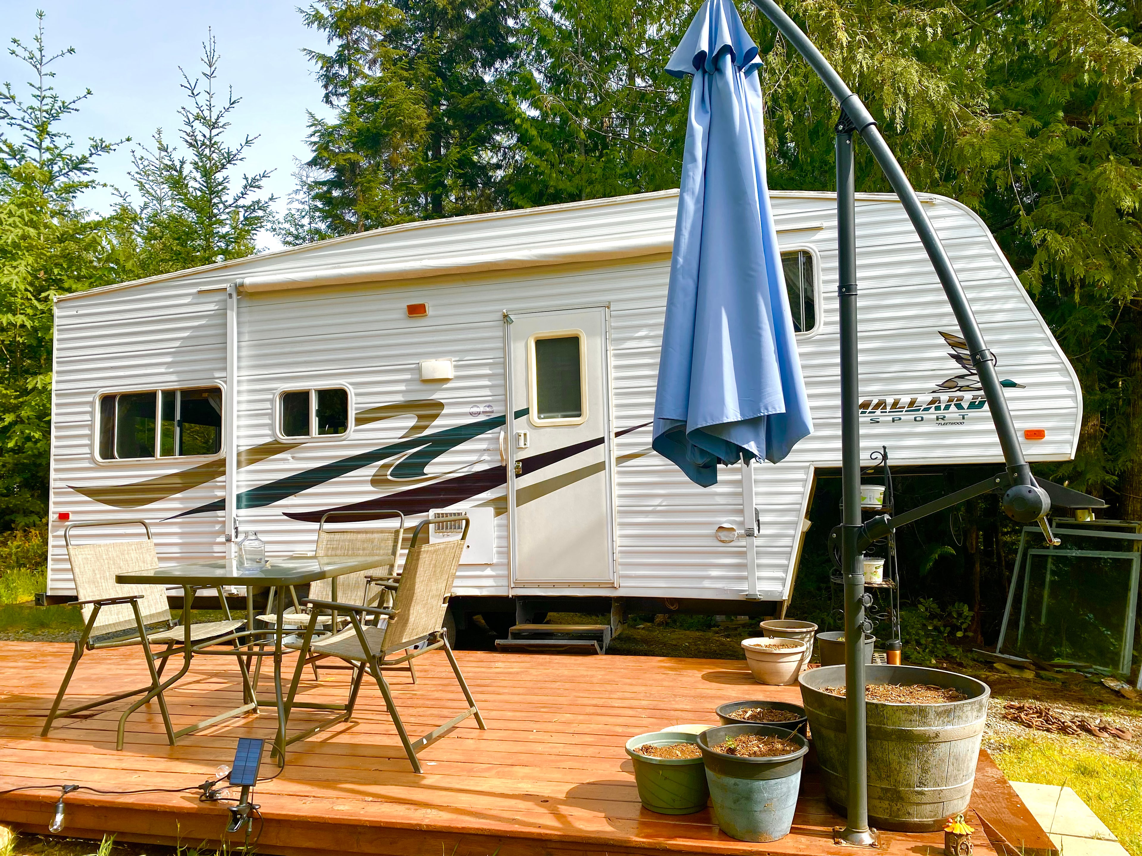 Clean and modern with a large deck