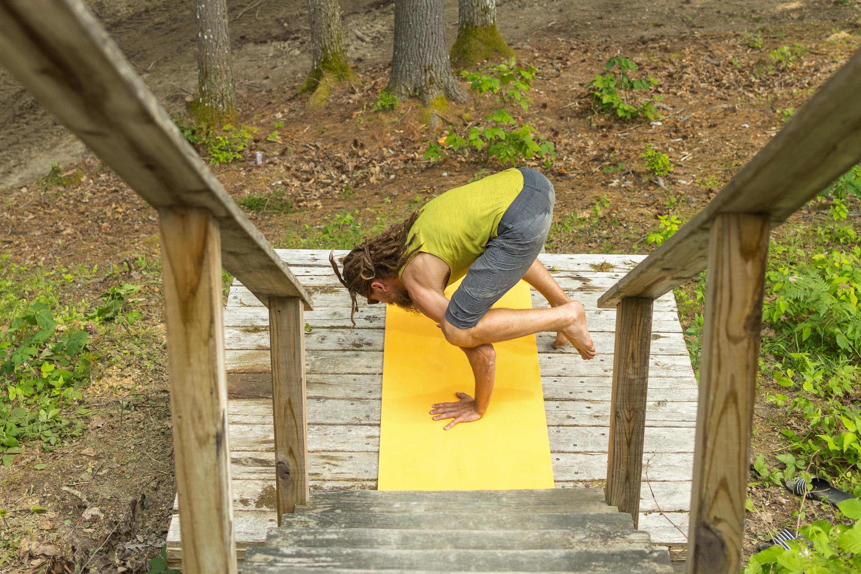 There is a yoga deck behind the sauna that can fit two mats. 
