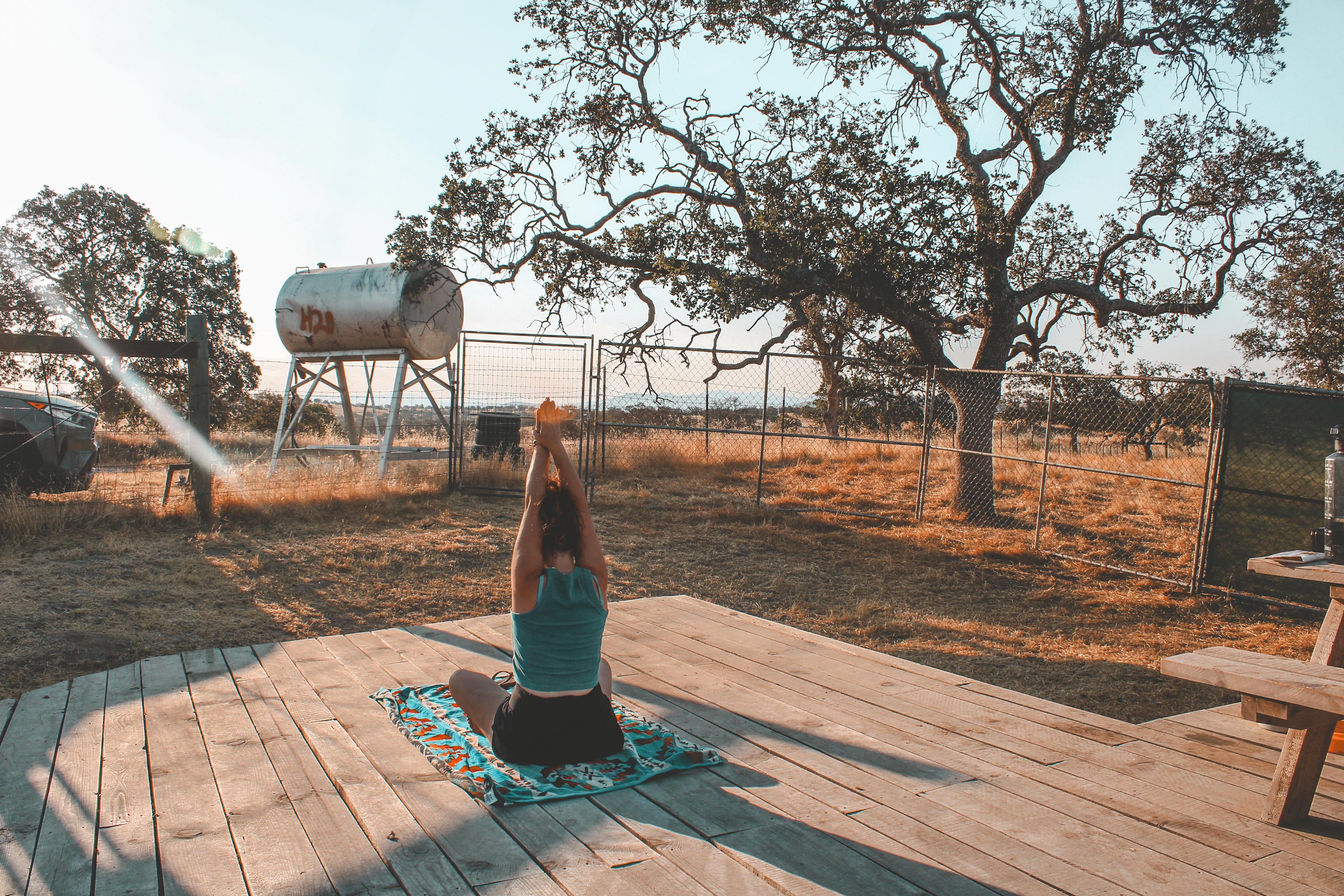 Getting in some morning stretches on the large platform
 