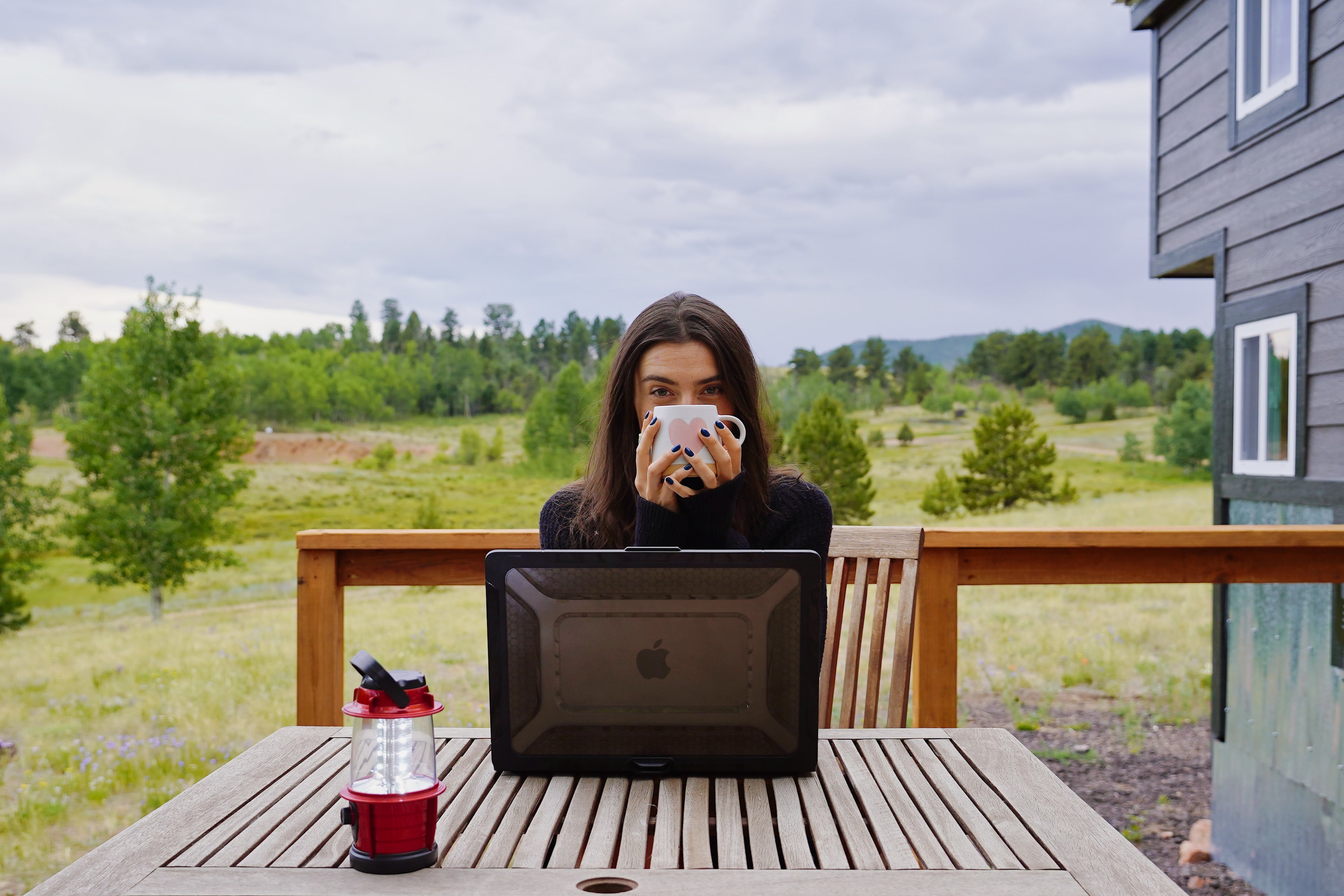 A cup of coffee while wrapping up some work connected to the Starlink wifi provided on site. 