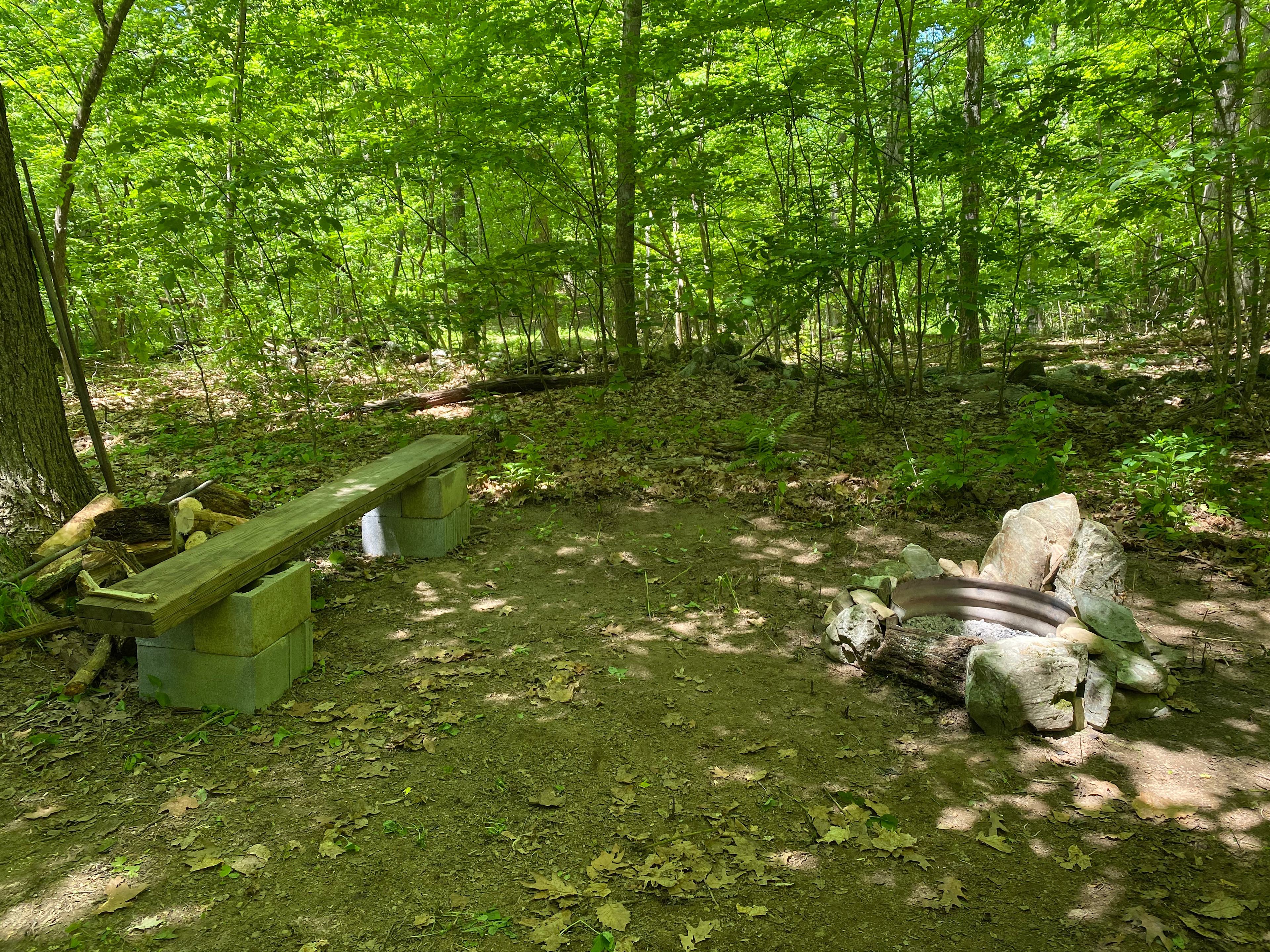Bench near fire pit. 