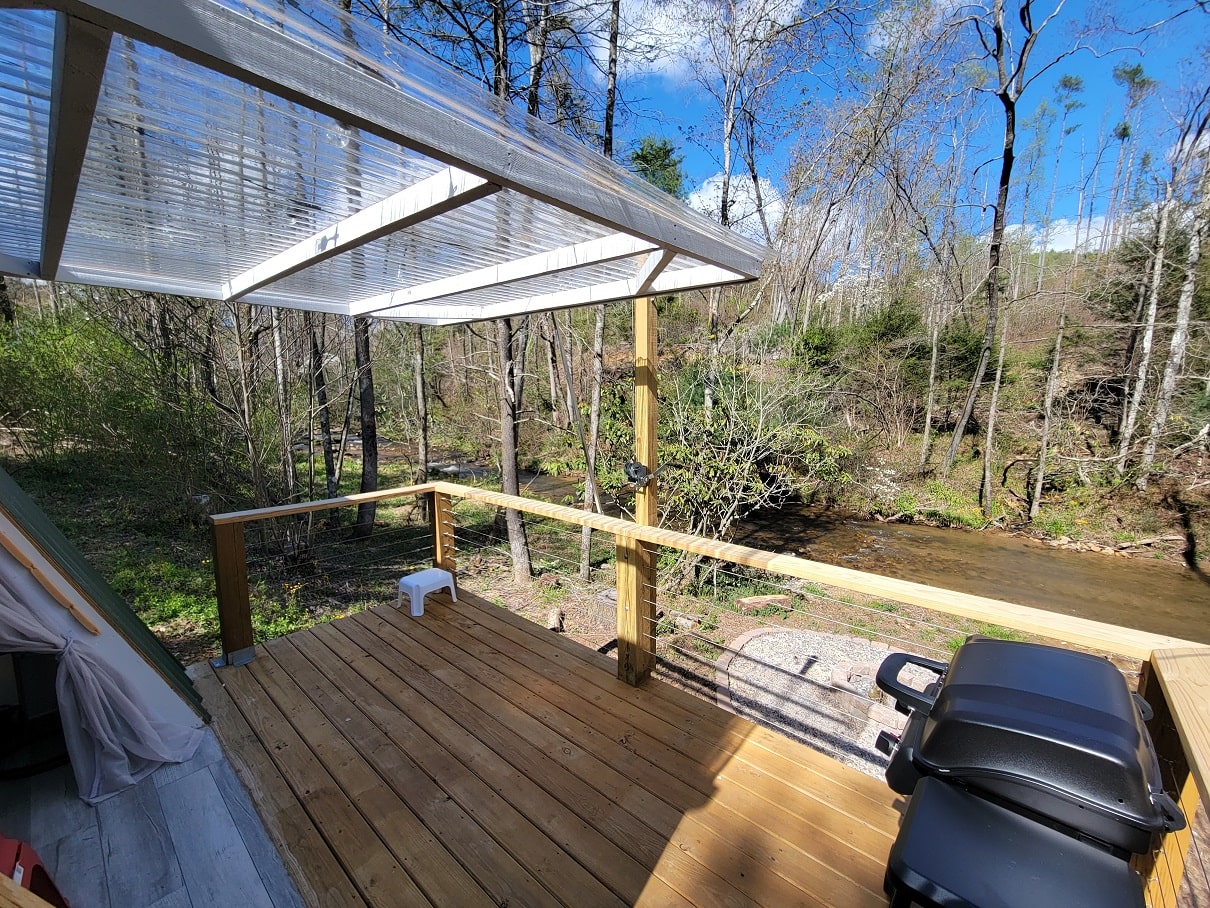 Deck view showing swing wall open