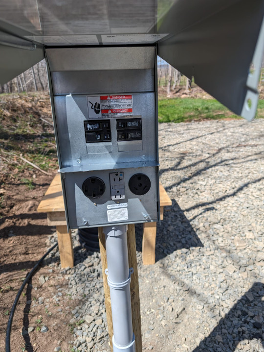 This is your site's 50 am power pedestal. Lots of power options. Potable water hookup at the site too. 