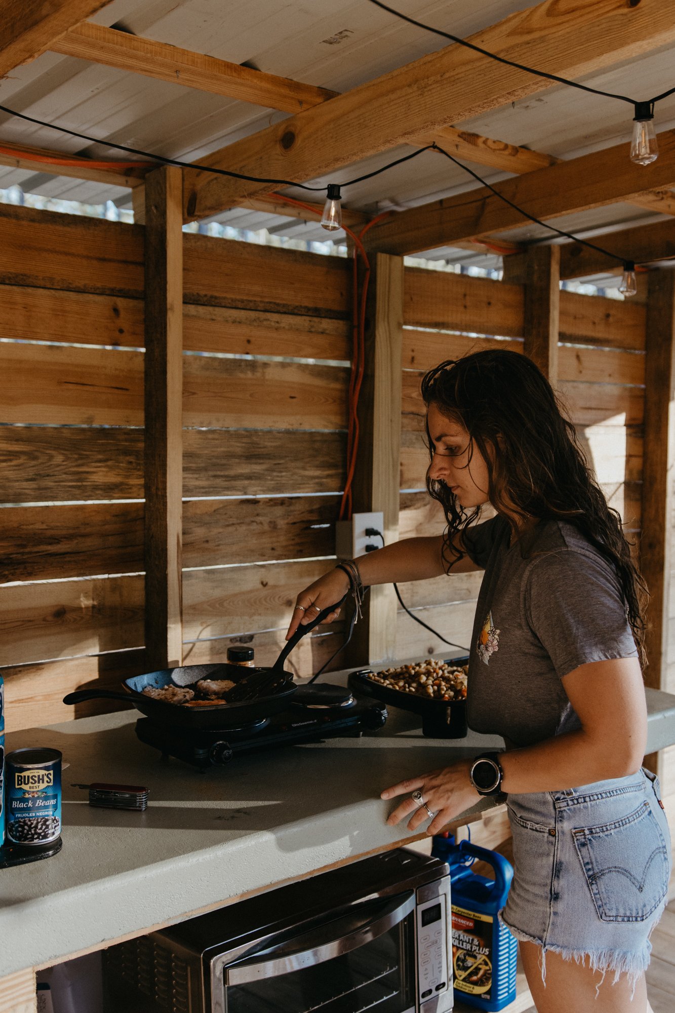 Dinner was burgers and veggie hash using a pan and cooking utensils we brought.