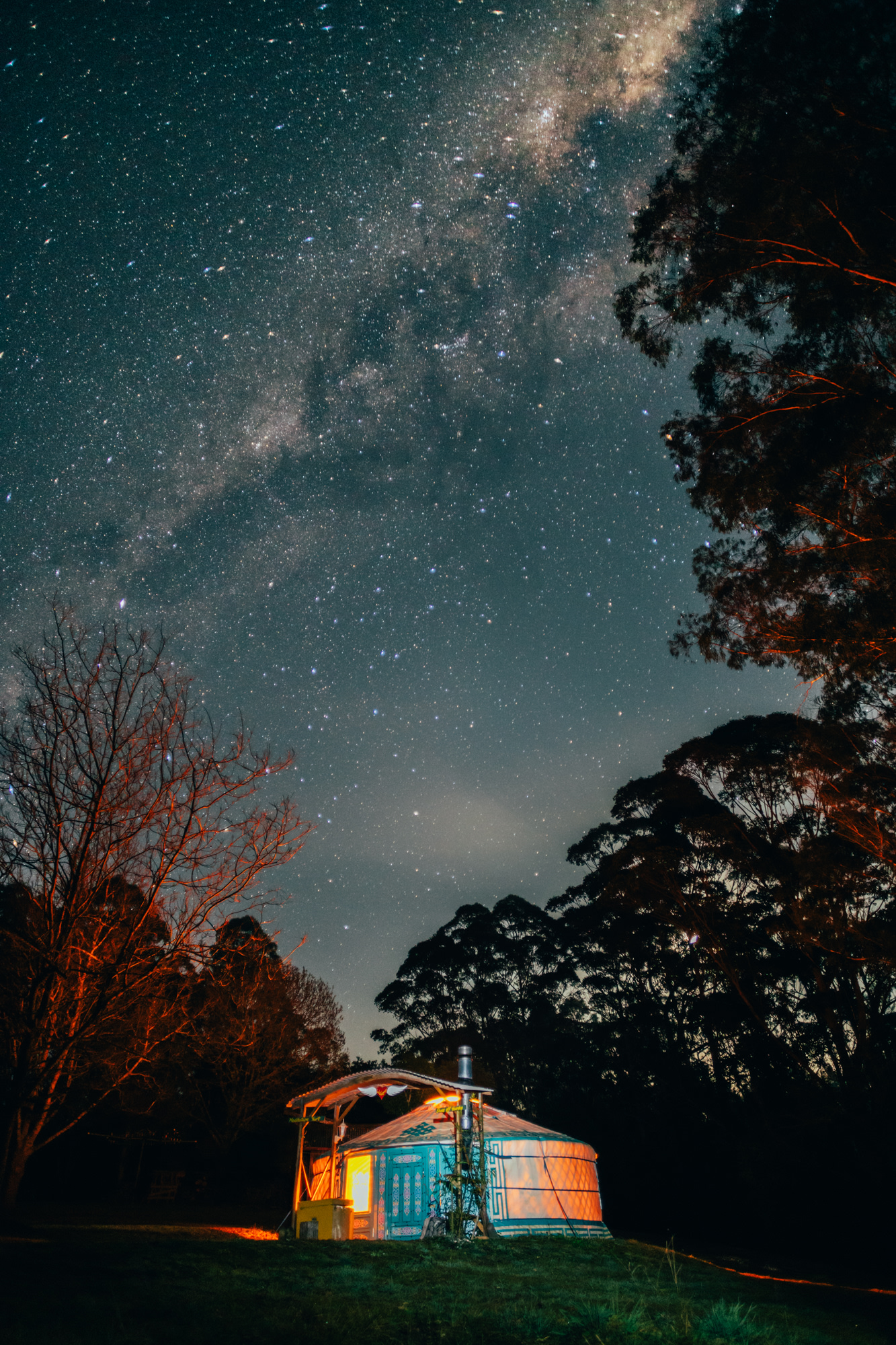 Mongolian meditation yurt at nigjht