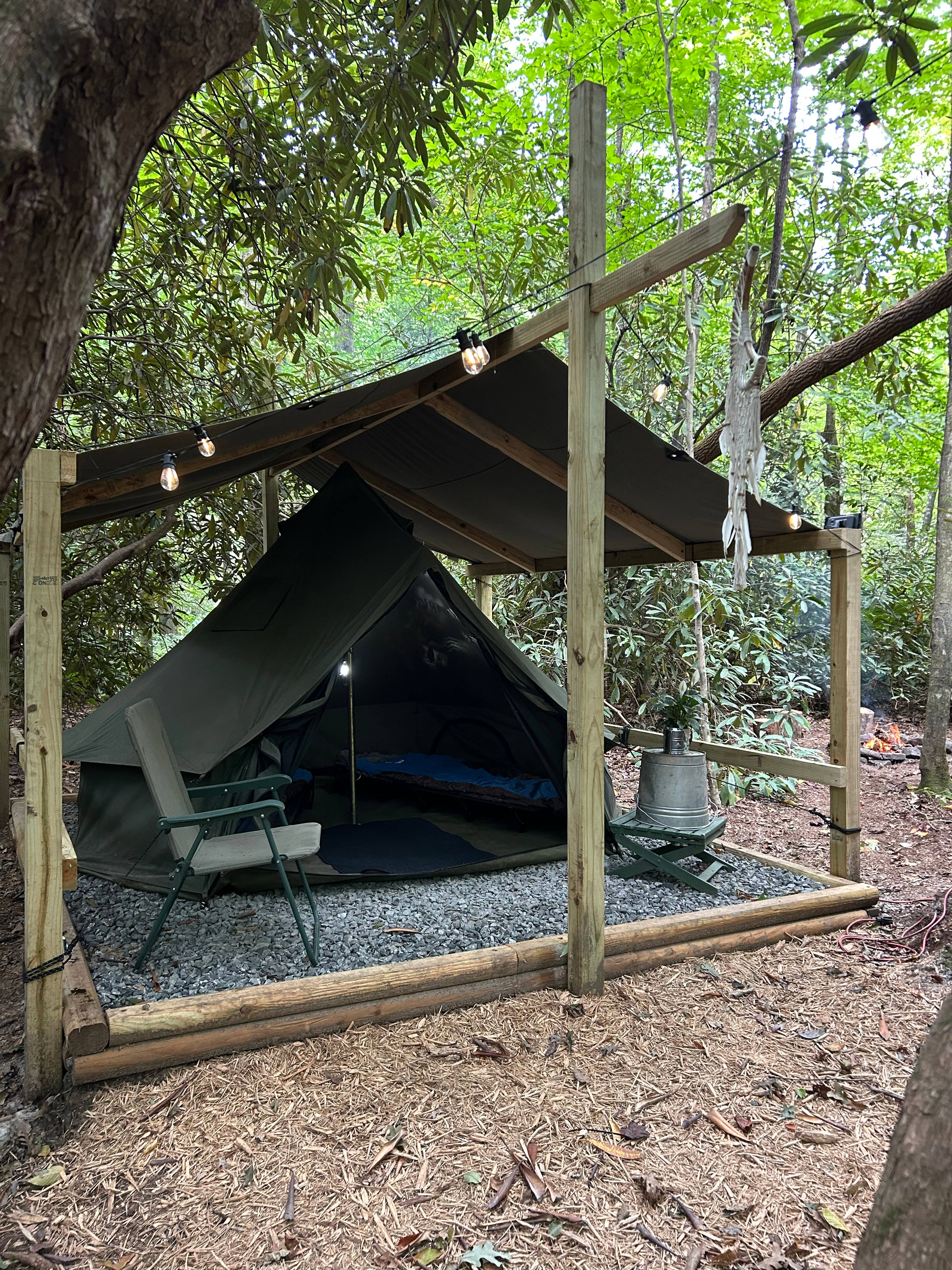 Solar lights, and an extra rain fly will keep you lit and dry for optimal exploration in Pisgah Forest!