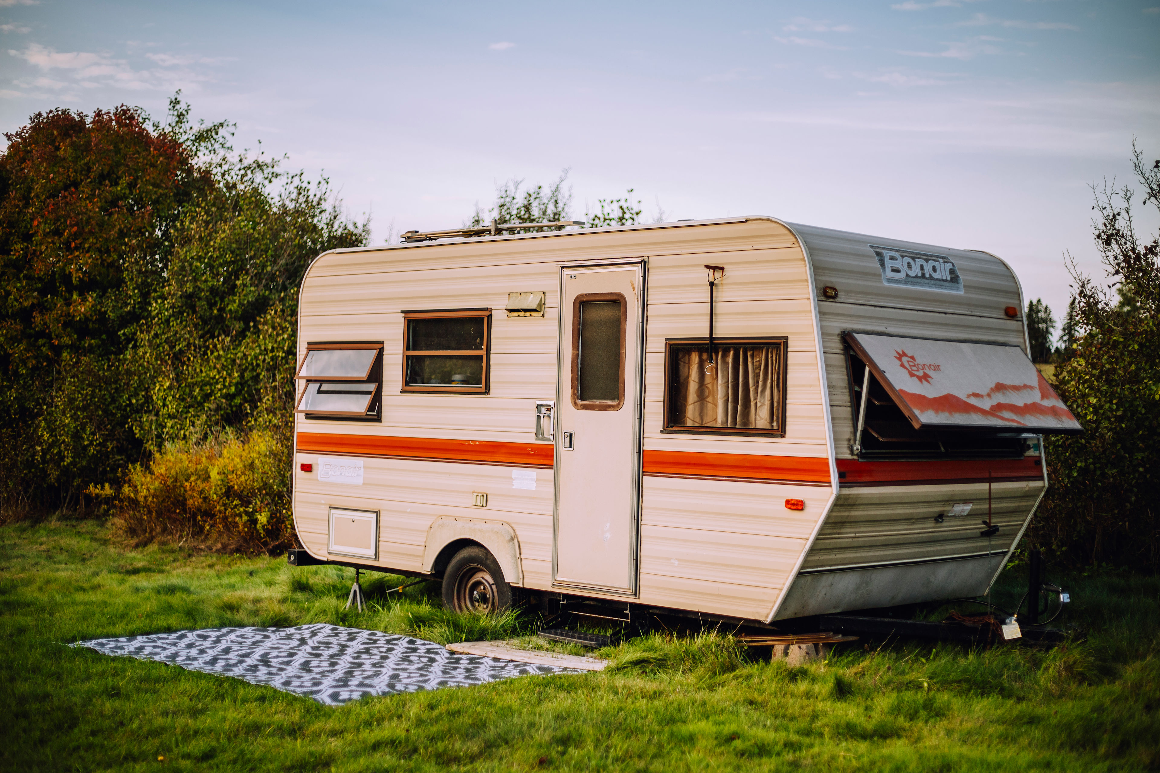 Meet Mickey - this trailer has found its forever home on the farm, ready to offer you a cozy nights sleep.