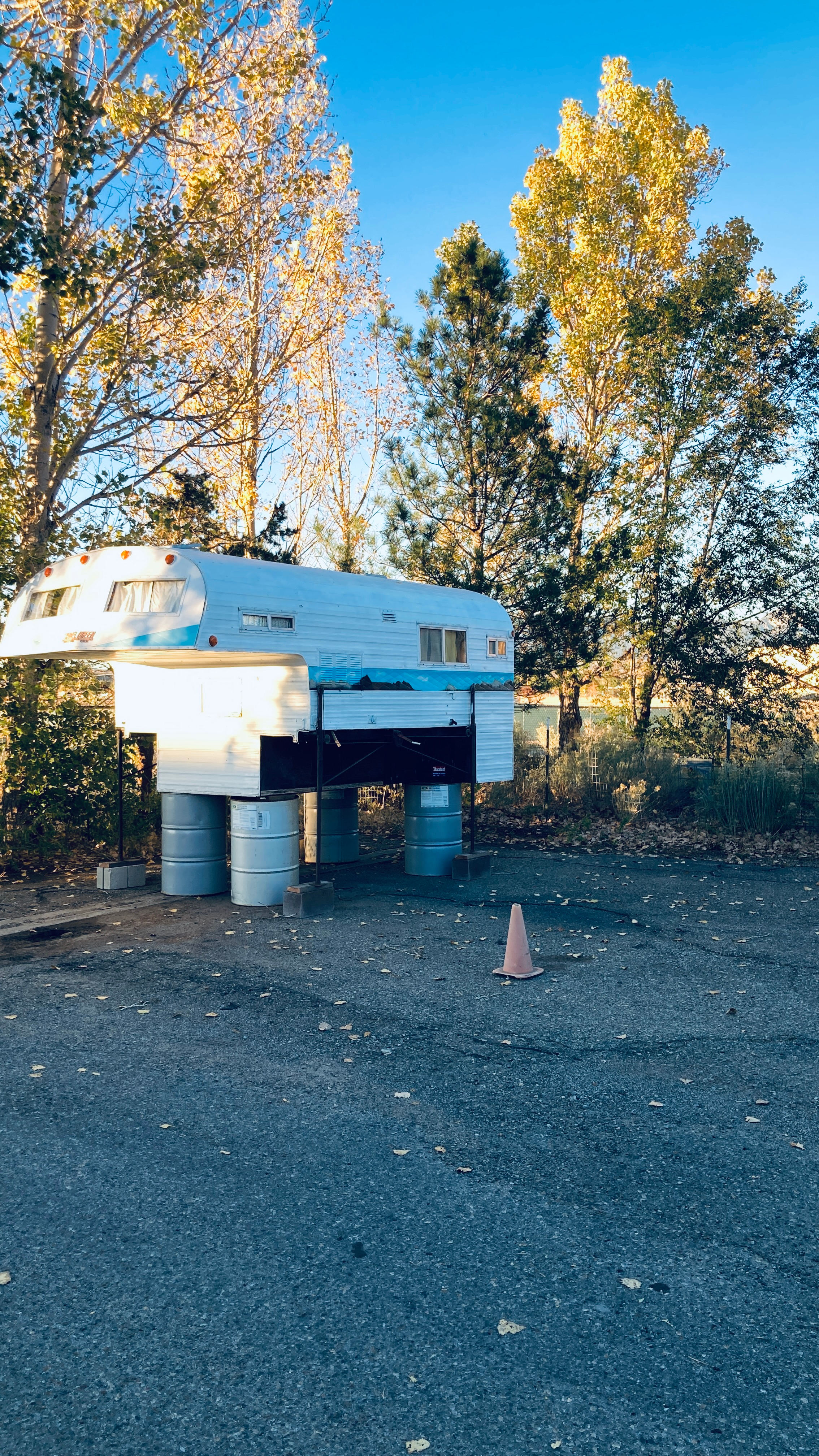 The Travel Queen camper is set up for winter camping and expecting another fantastic Taos ski season. Running water, cooking, compost toilet.