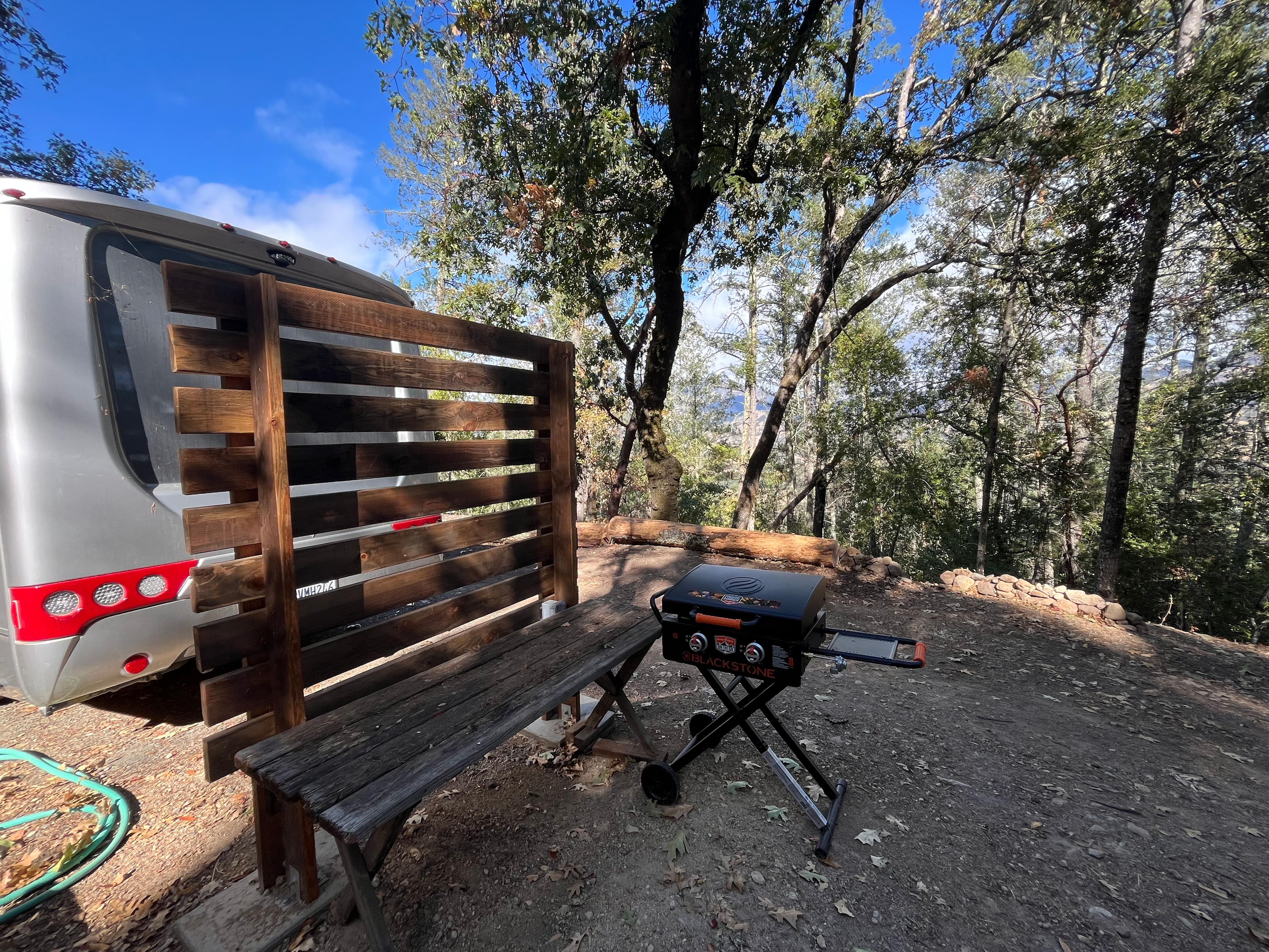 Propane griddle and prep area, behind RV