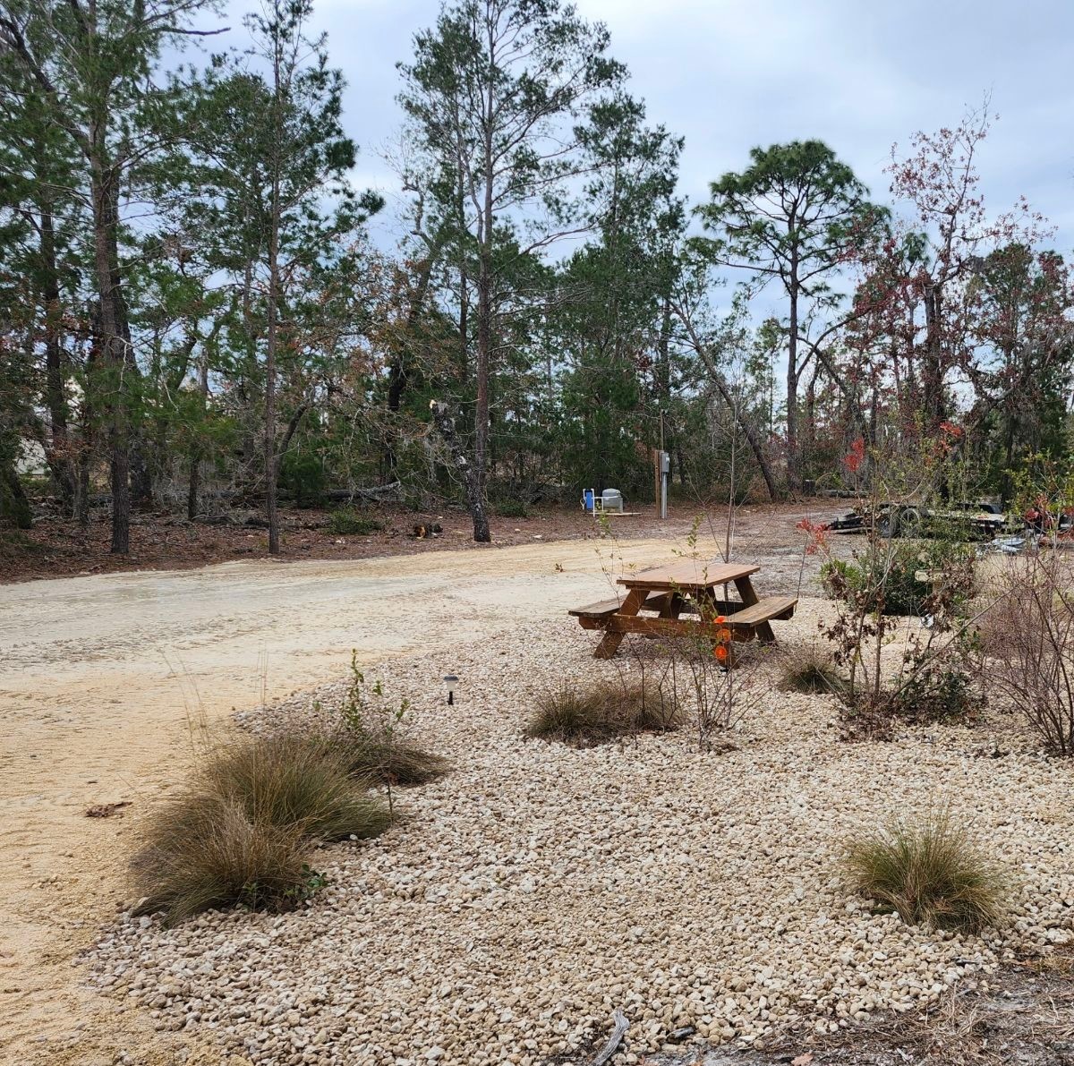 Firm level pad and picnic area