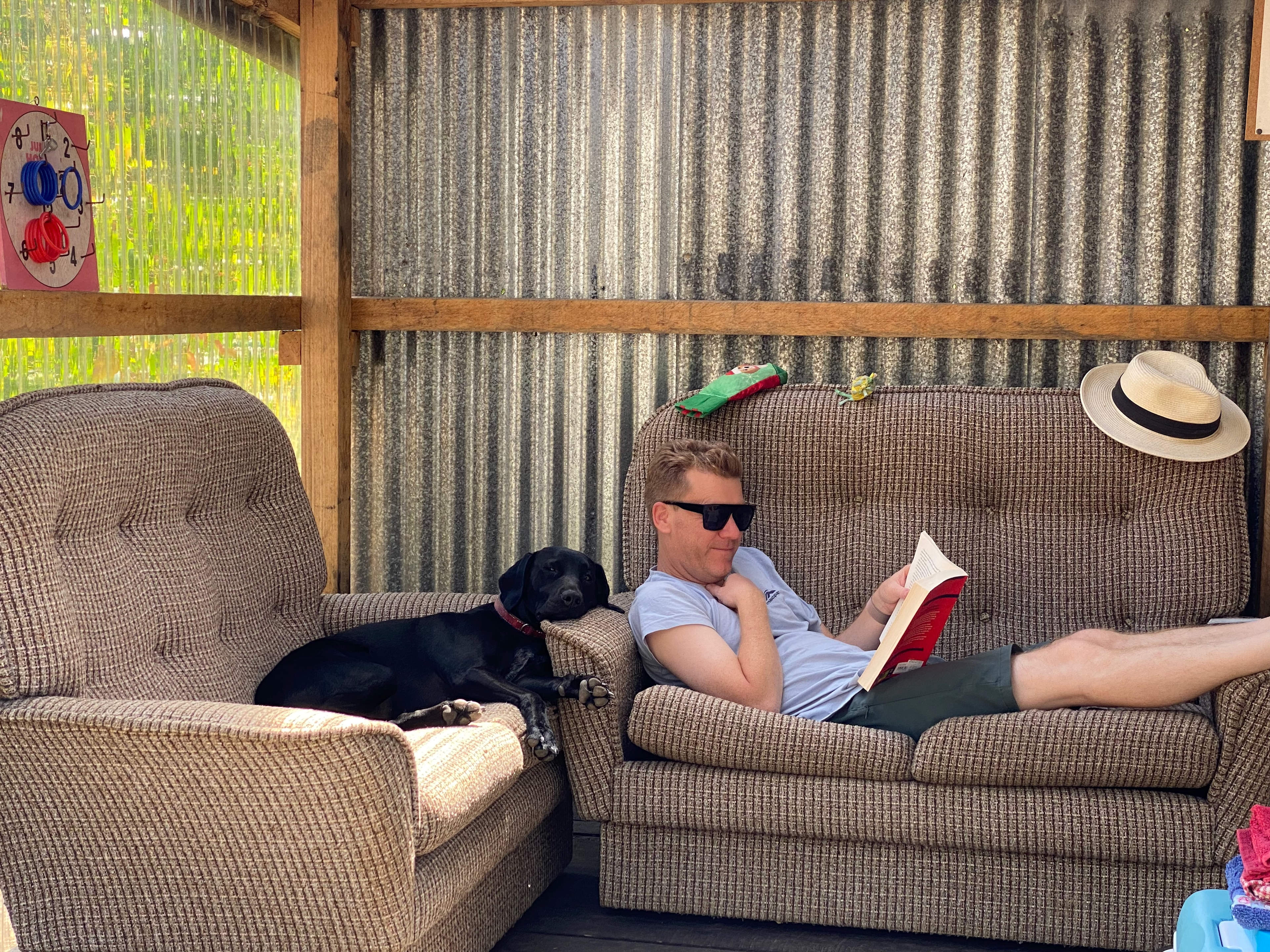 Chillaxing in the Hobbit hut.