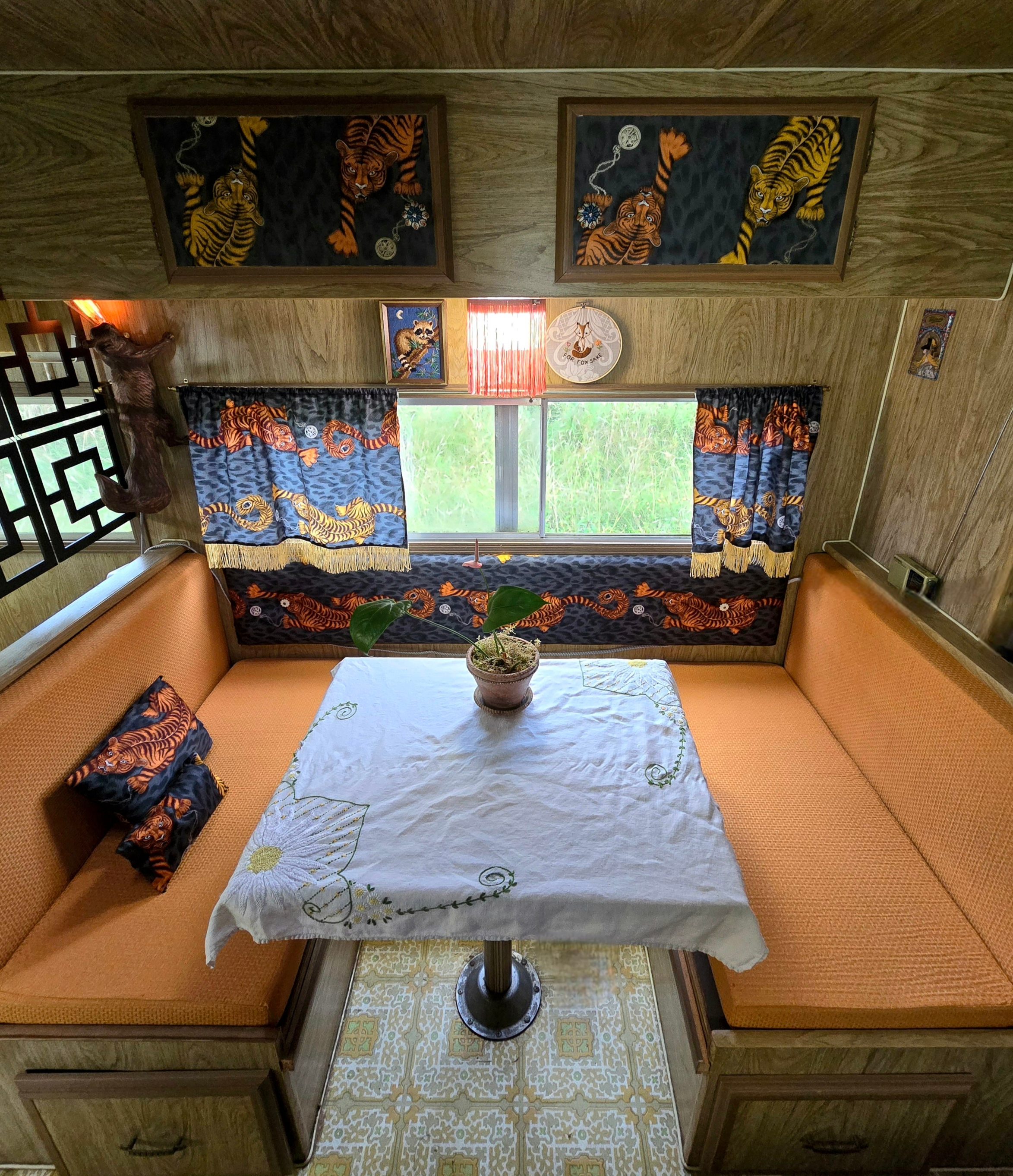 Larger camper seating, which turns into a double bed.