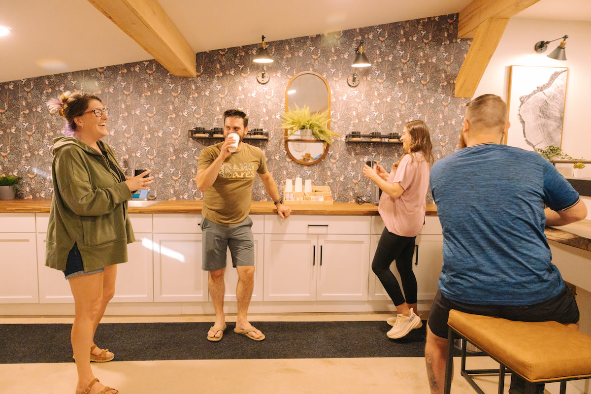 The Hub at Rustic Acres — remote workspace with high-speed WiFi, coffee bar, and cozy lounge for digital nomads and campers.  